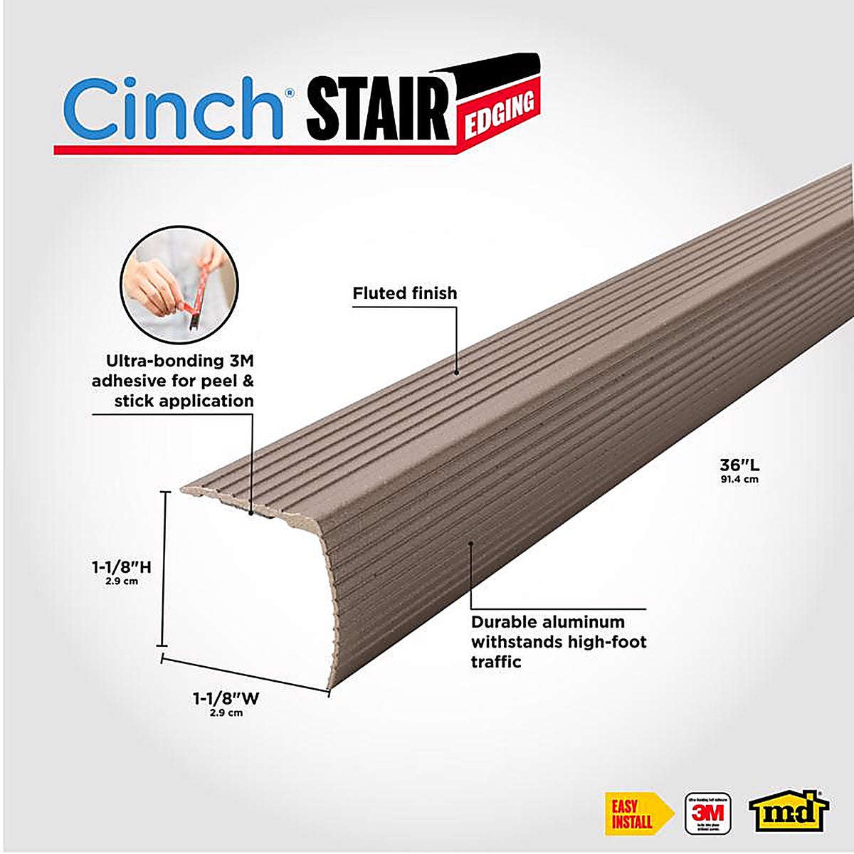 M-D - 43311 - Cinch 1-1/8 in. H x 36 in. L Prefinished Brown Aluminum Stair Edge