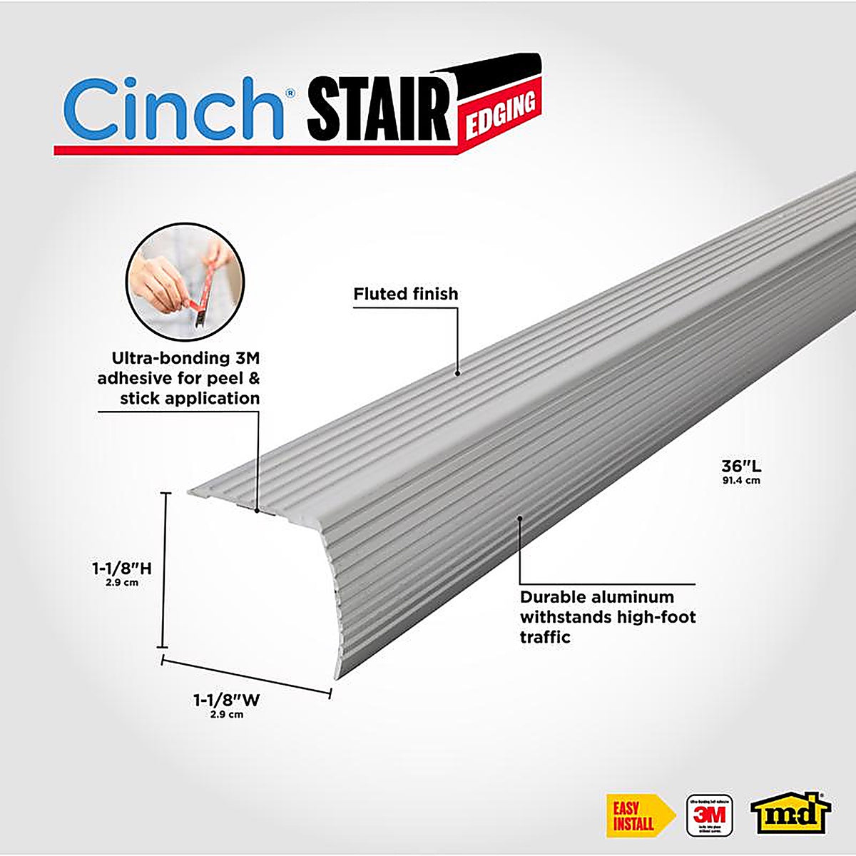 M-D - 43309 - Cinch 1-1/8 in. H x 36 in. L Prefinished Silver Aluminum Stair Edge