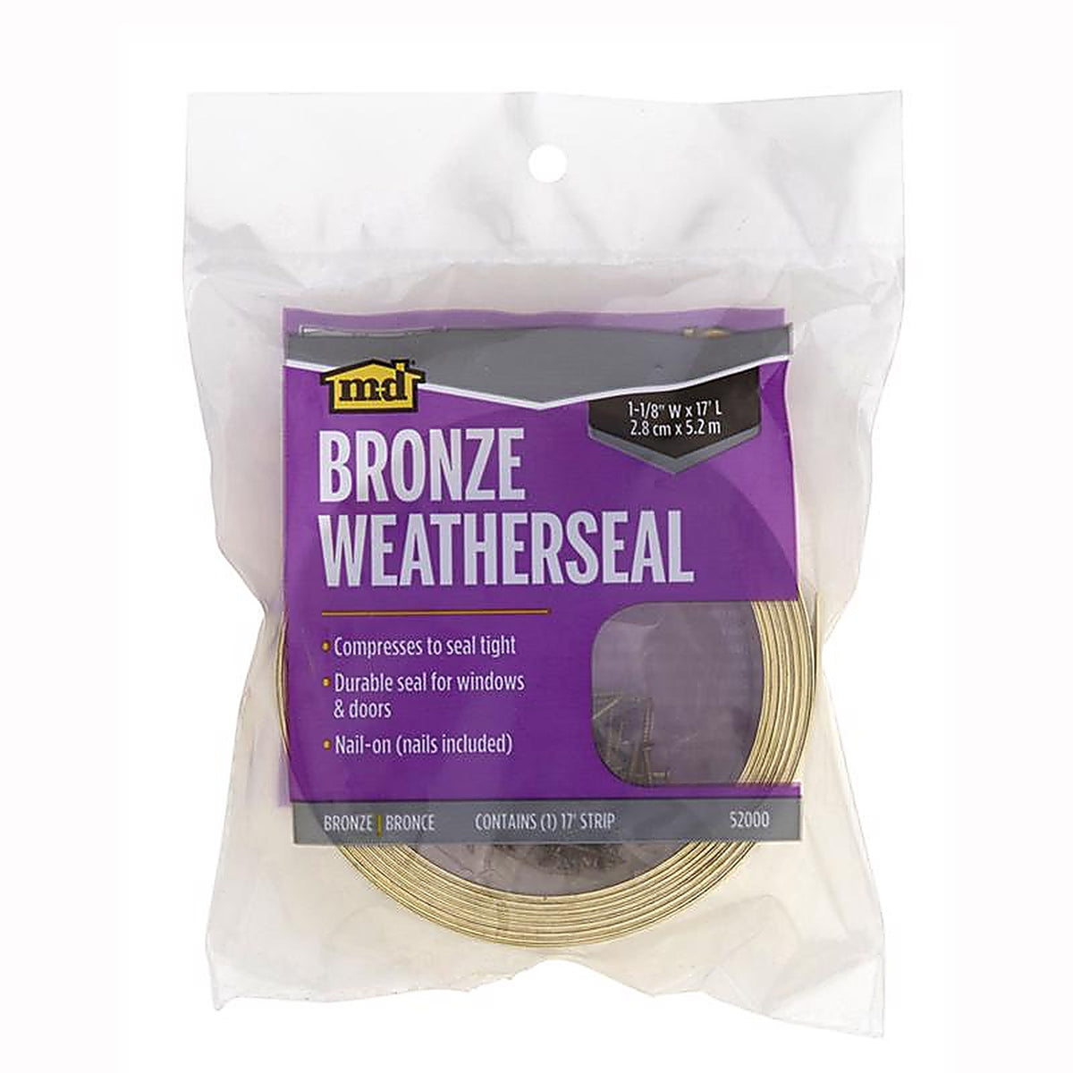 M-D - 52000 - Bronze Metal Weather Stripping For Door 17 ft. L x 1-1/8 in.