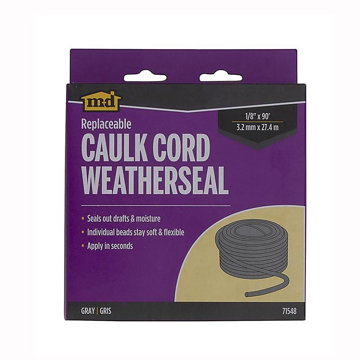 M-D - 71548 - Gray Caulk Weather Stripping For Door and Window 90 ft. L x 1/8 in.