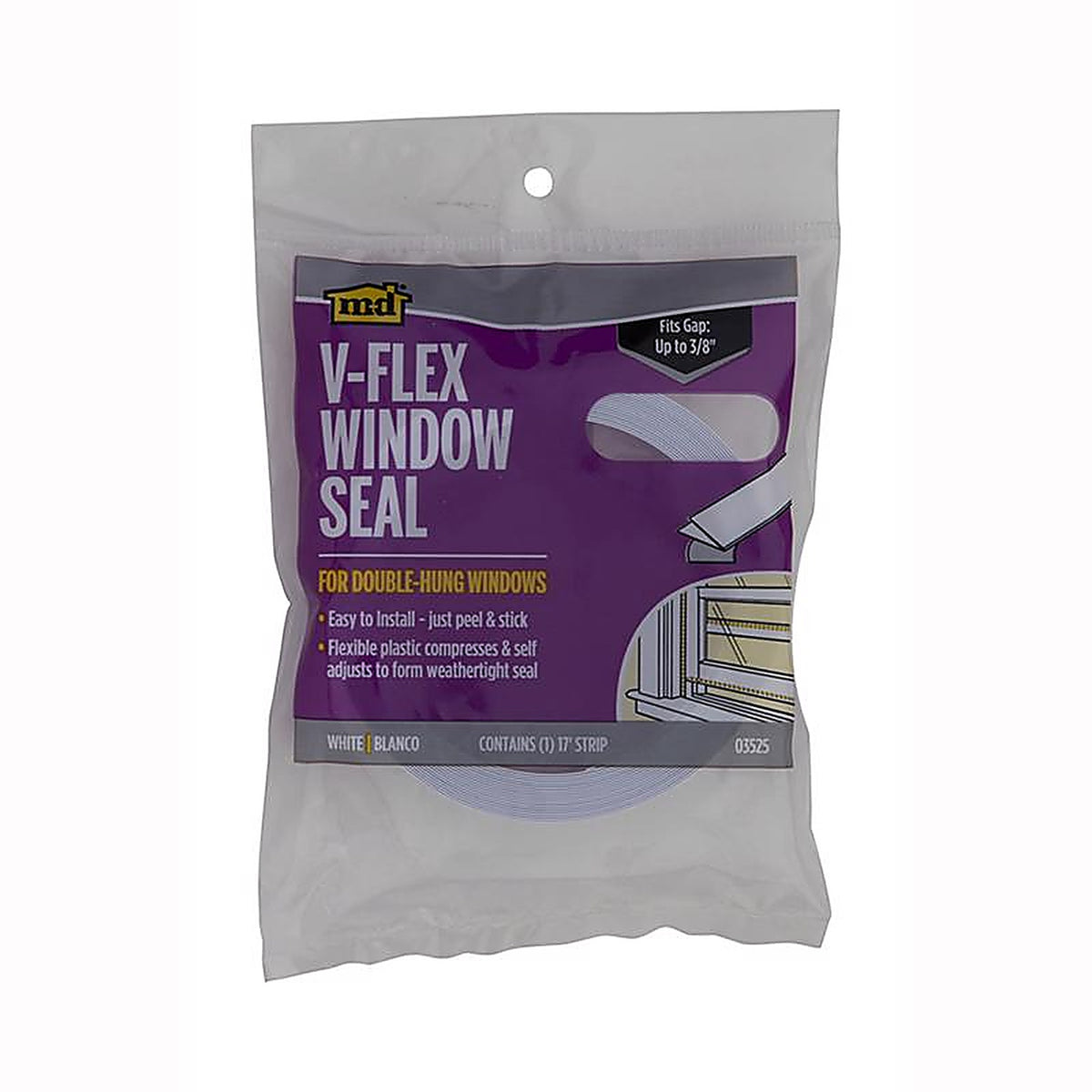 M-D - 3525 - White Plastic Weatherstrip For V Shaped, Doors and Windows 17 ft. L x 7/8 in.