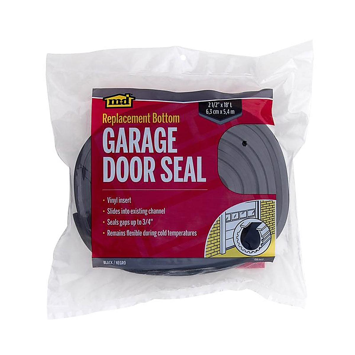 M-D - 8462 - Black Vinyl Replacement Bottom For Garage Doors, Garage Doors 18 ft. L x 2-5/8 in.