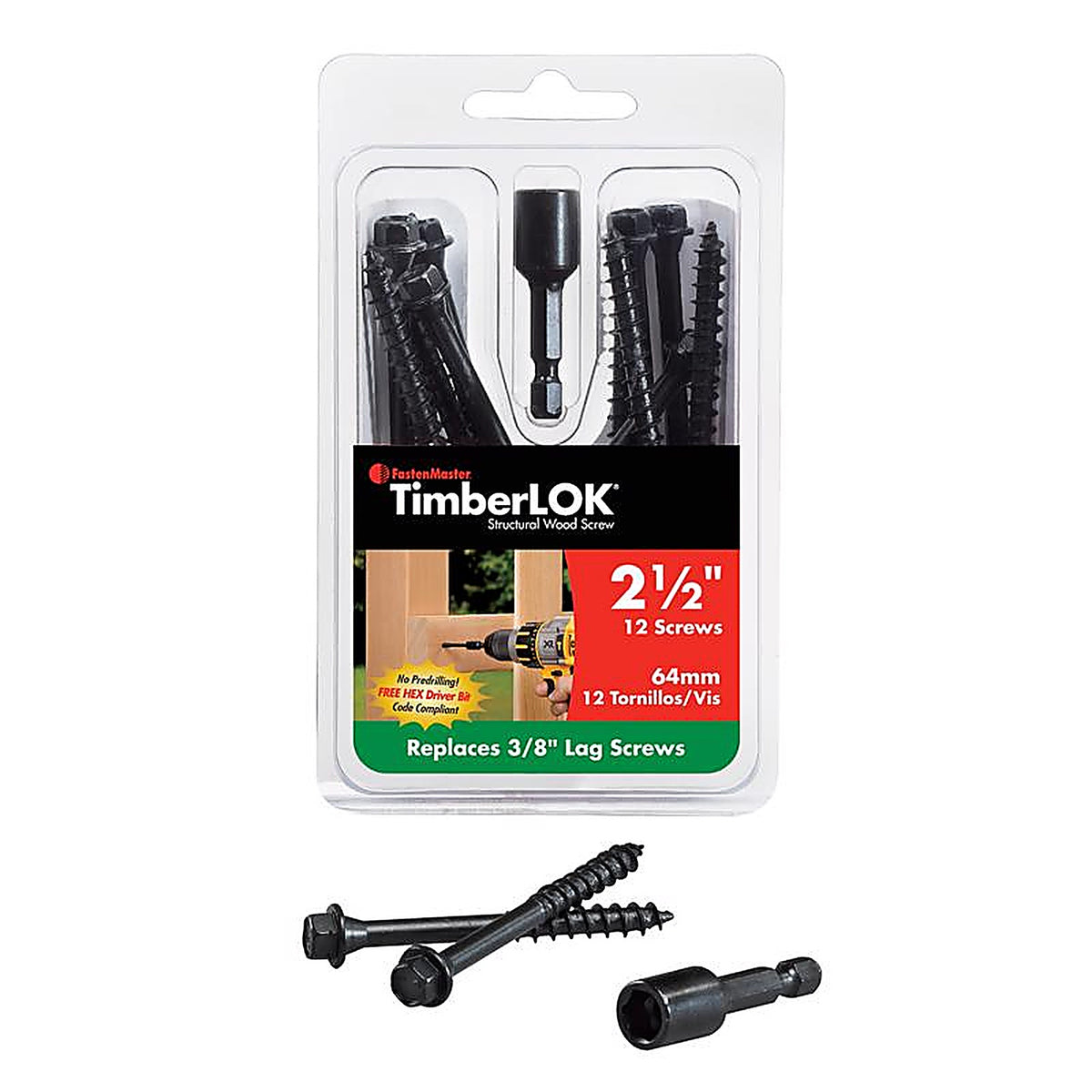 FastenMaster - FMTLOK212-12 - TimberLOK No. 10 x 2.5 in. L Hex Epoxy Wood Screws - 12/Pack