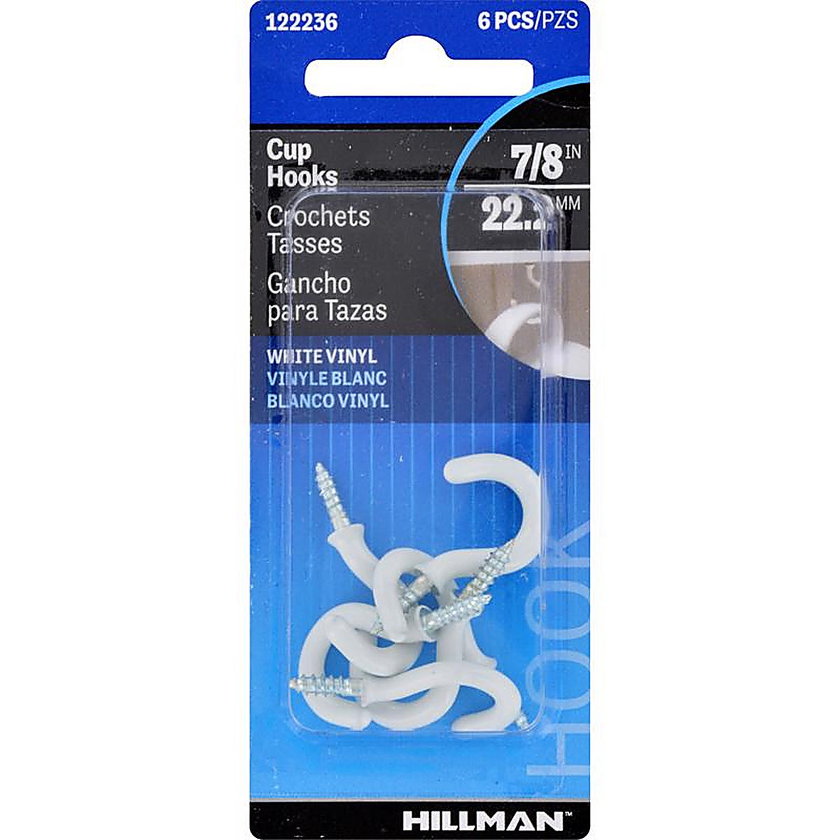 OOK - 122236 - Small Vinyl Coated White Steel 7/8 in. L Hook 1 lb. - 6/Pack