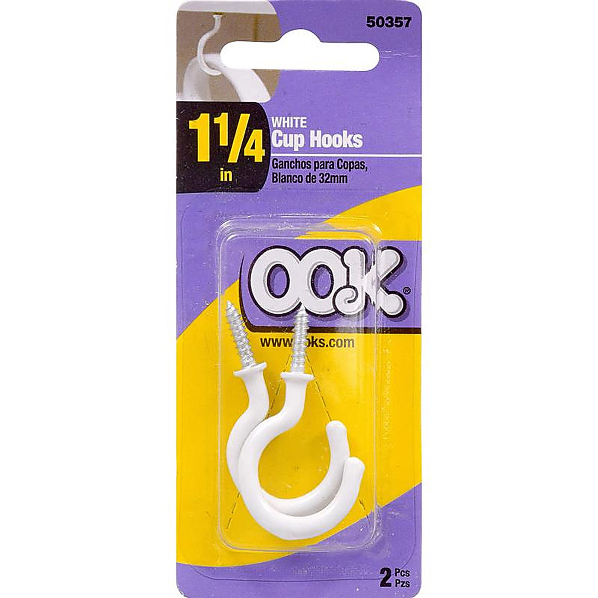 OOK - 534116 - Small Vinyl Coated White Steel 1-1/4 in. L Hook 1 lb. - 2/Pack
