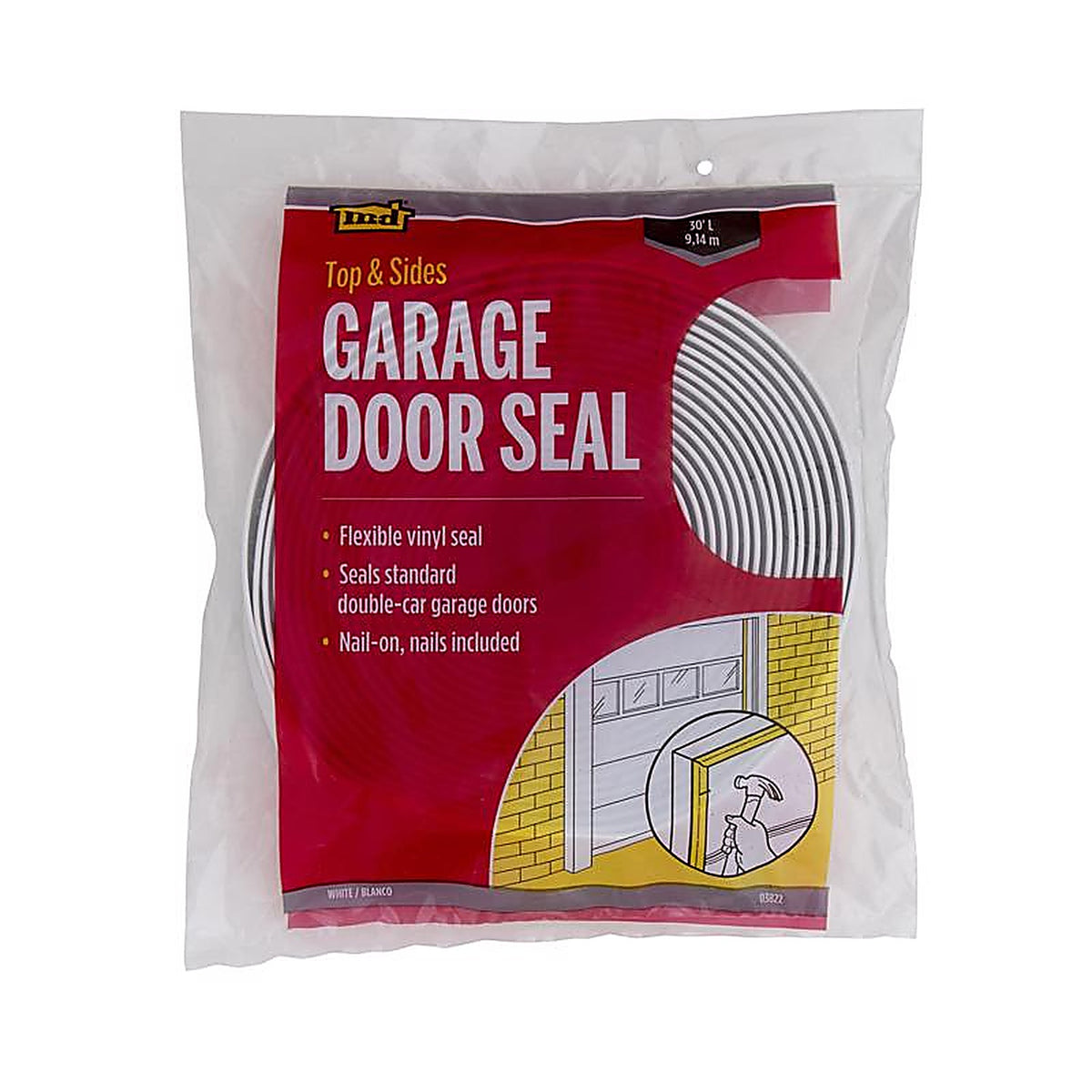 M-D - 3822 - White Vinyl Door Set Seal For Garage Doors, Garage Doors 30 ft. L x 1 in.