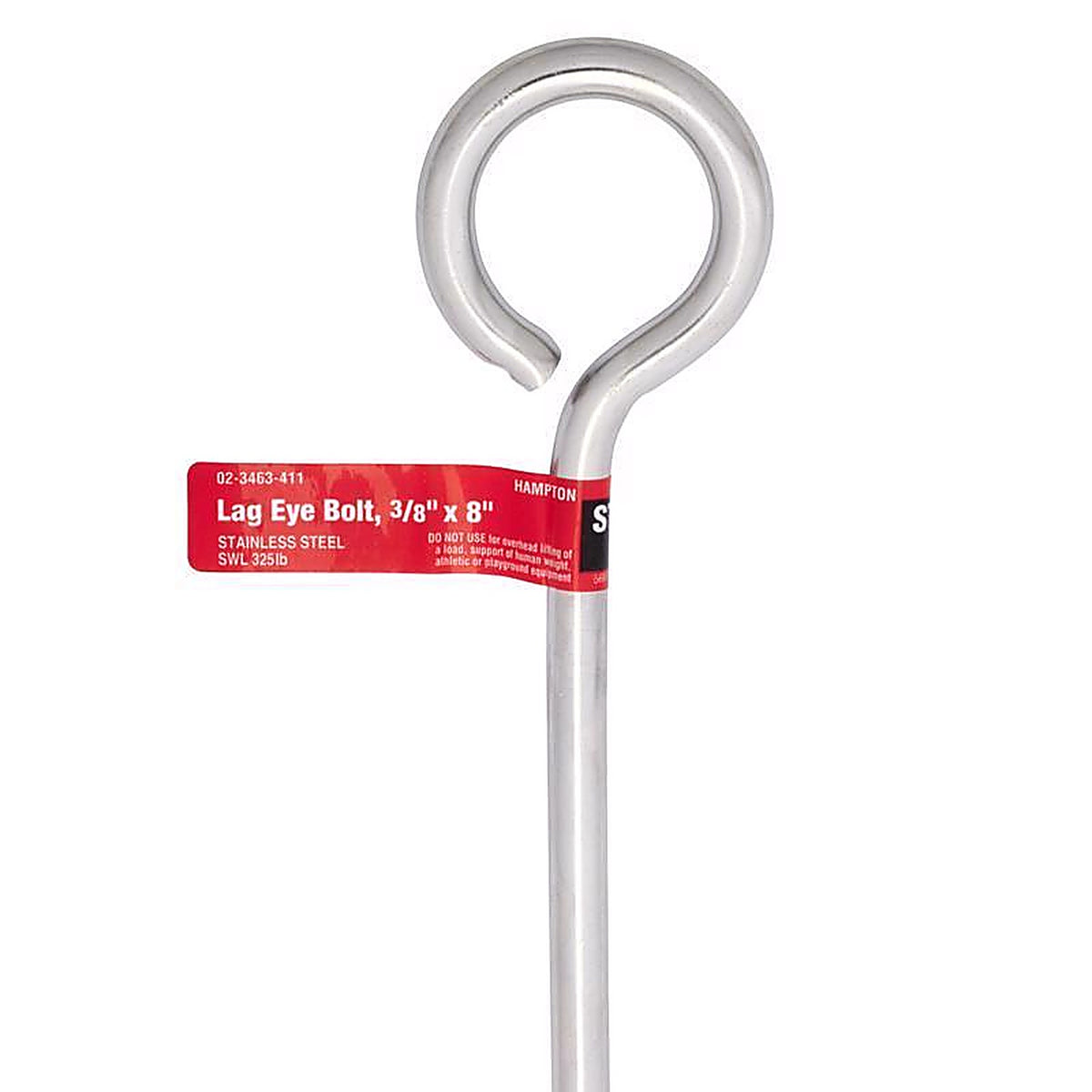 Hampton - 02-3463-411 - 3/8 in. x 8 in. L Stainless Stainless Steel Lag Thread Eyebolt