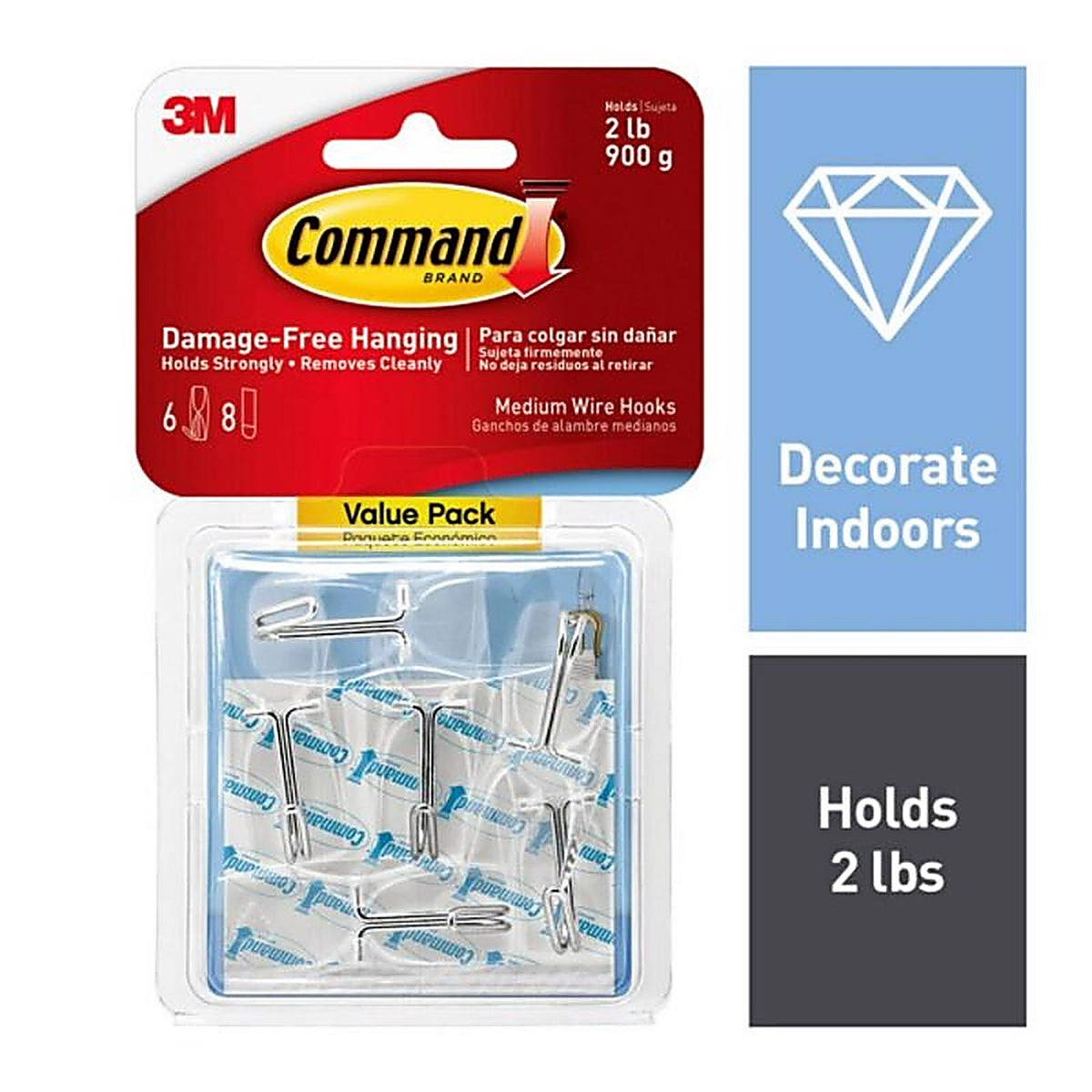 3M - 17065CLR-6ES - Medium Plastic Hook 2-1/6 in. L - 6/Pack