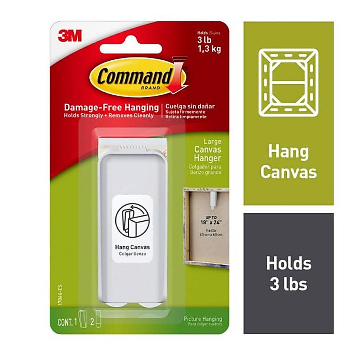 3M - 17044-ES - Plastic Coated White Plastic Canvas Picture Hanger - 1/Pack 3 lb.