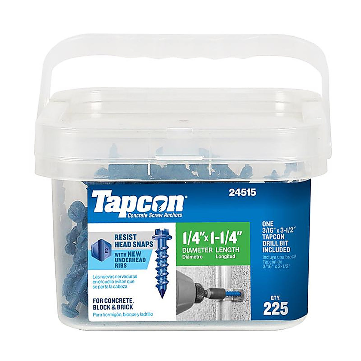 Tapcon - 24515 - 1/4 in. Dia. x 1-1/4 in. L Steel Hex Head Concrete Screw Anchor 225/Pack