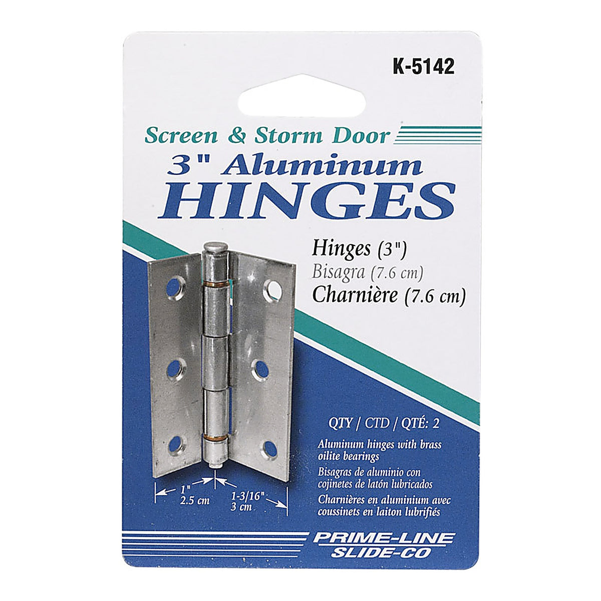 Prime-Line - K5142 - 3 in. L Natural Door Hinge - 2/Pack