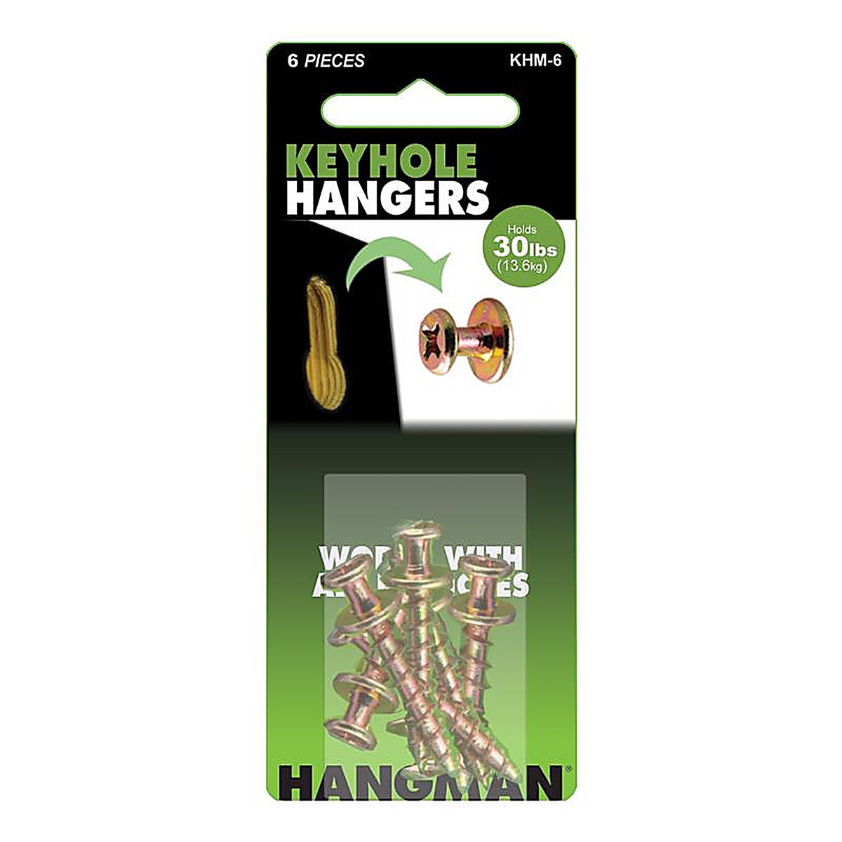 Hangman - KHM-6 - Silver Keyhole Hangers - 6/Pack 100 lb.