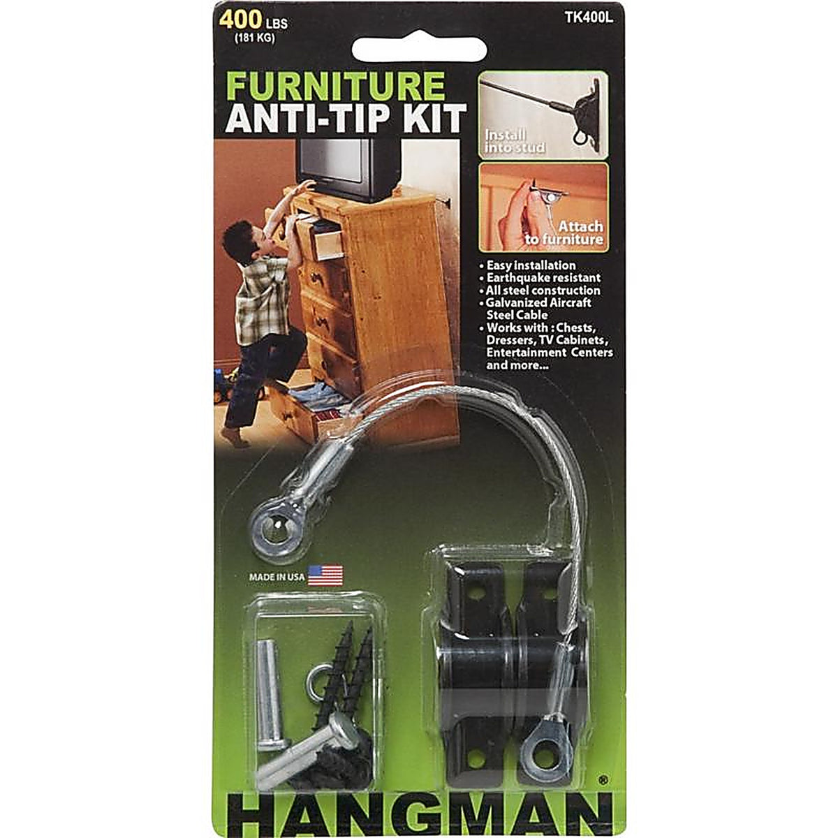 Hangman - TK400L - Black Funiture Anti-Tip Kit 1 set 400 lb.