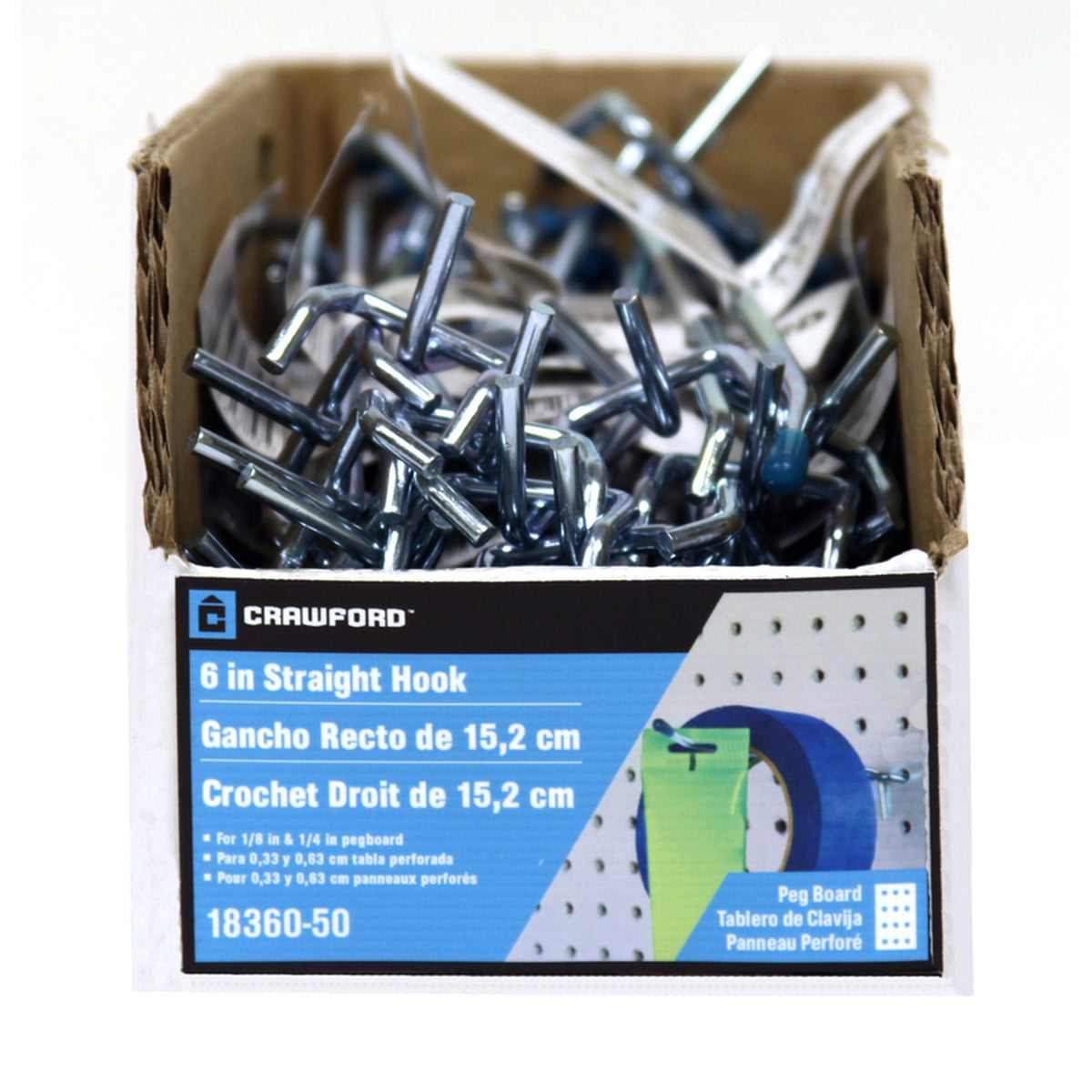 Crawford - 18360-50 - Zinc Plated Silver Steel 6 in. Peg Hooks - 1/Pack