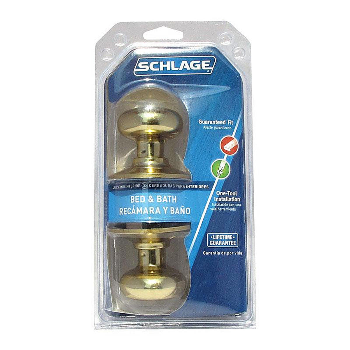 Schlage - F40VPLY605 - Plymouth Bright Brass Privacy Lockset ANSI Grade 2 1-3/4 in.