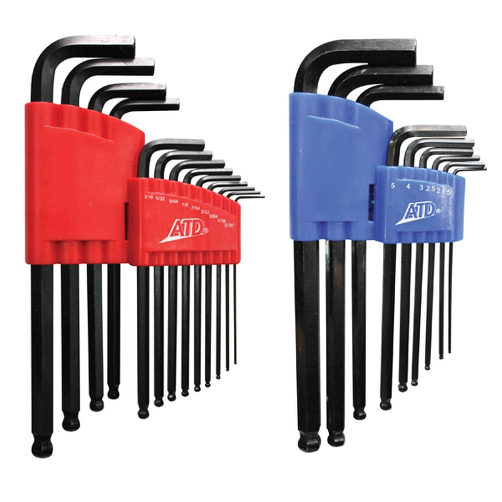 ATD - 580 - SAE Metric Long Arm Ball End Hex Key Set, 22pc