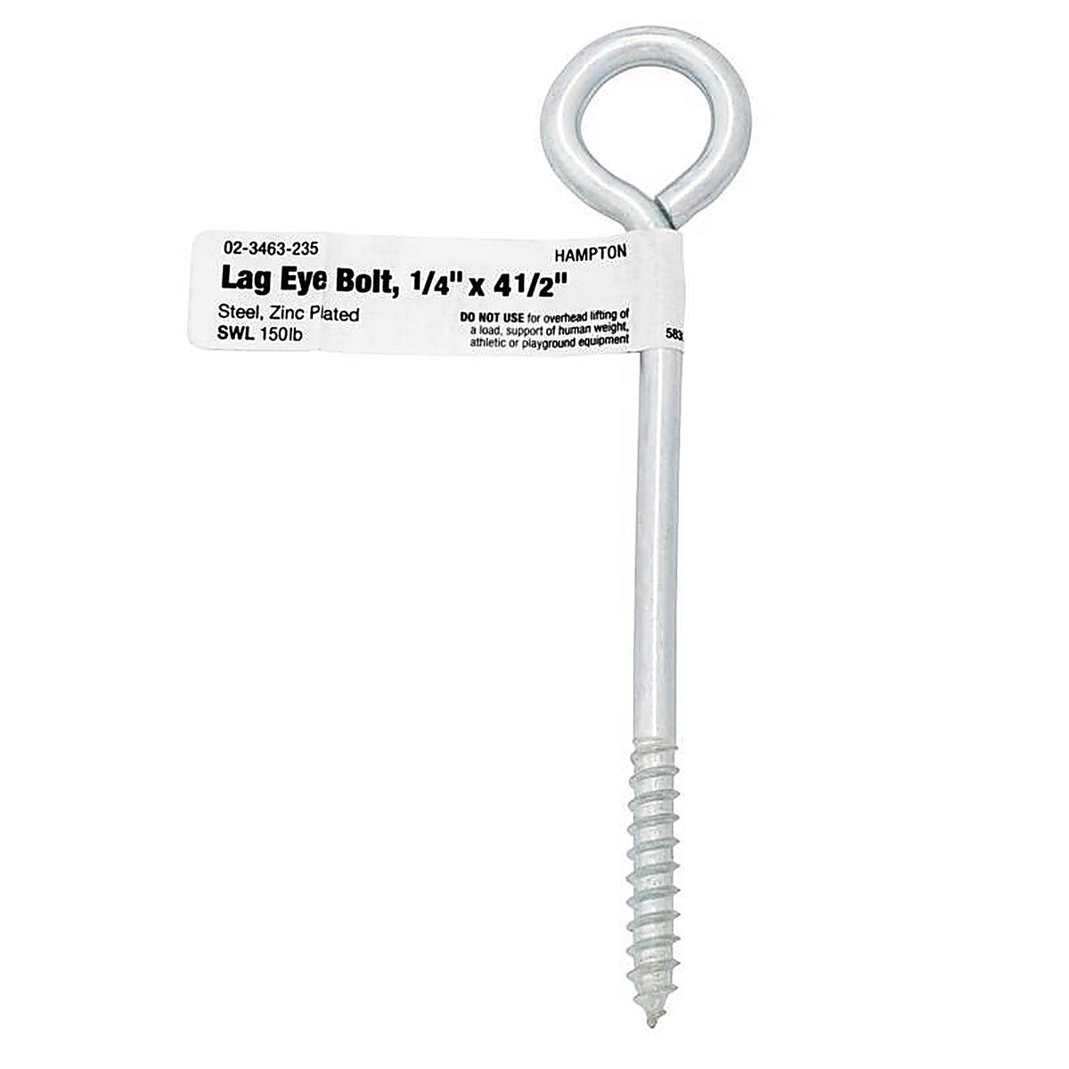 Hampton - 02-3463-235 - 1/4 in. x 4-1/2 in. L Zinc-Plated Steel Lag Thread Eyebolt