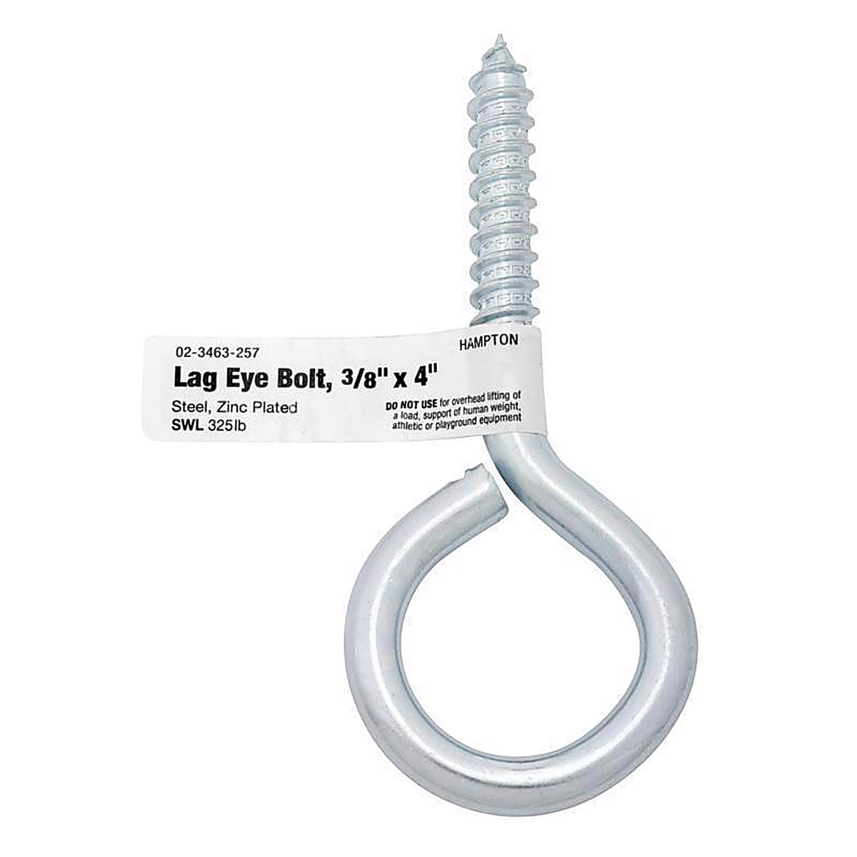Hampton - 02-3463-257 - 3/8 in. x 4 in. L Zinc-Plated Steel Lag Thread Eyebolt