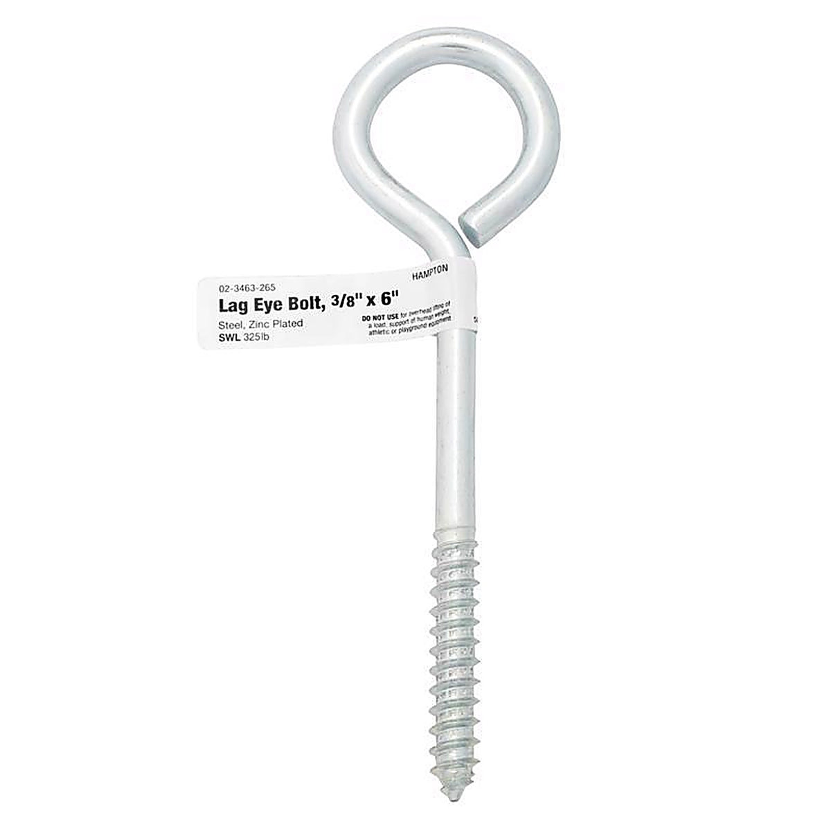 Hampton - 02-3463-265 - 3/8 in. x 6 in. L Zinc-Plated Steel Lag Thread Eyebolt