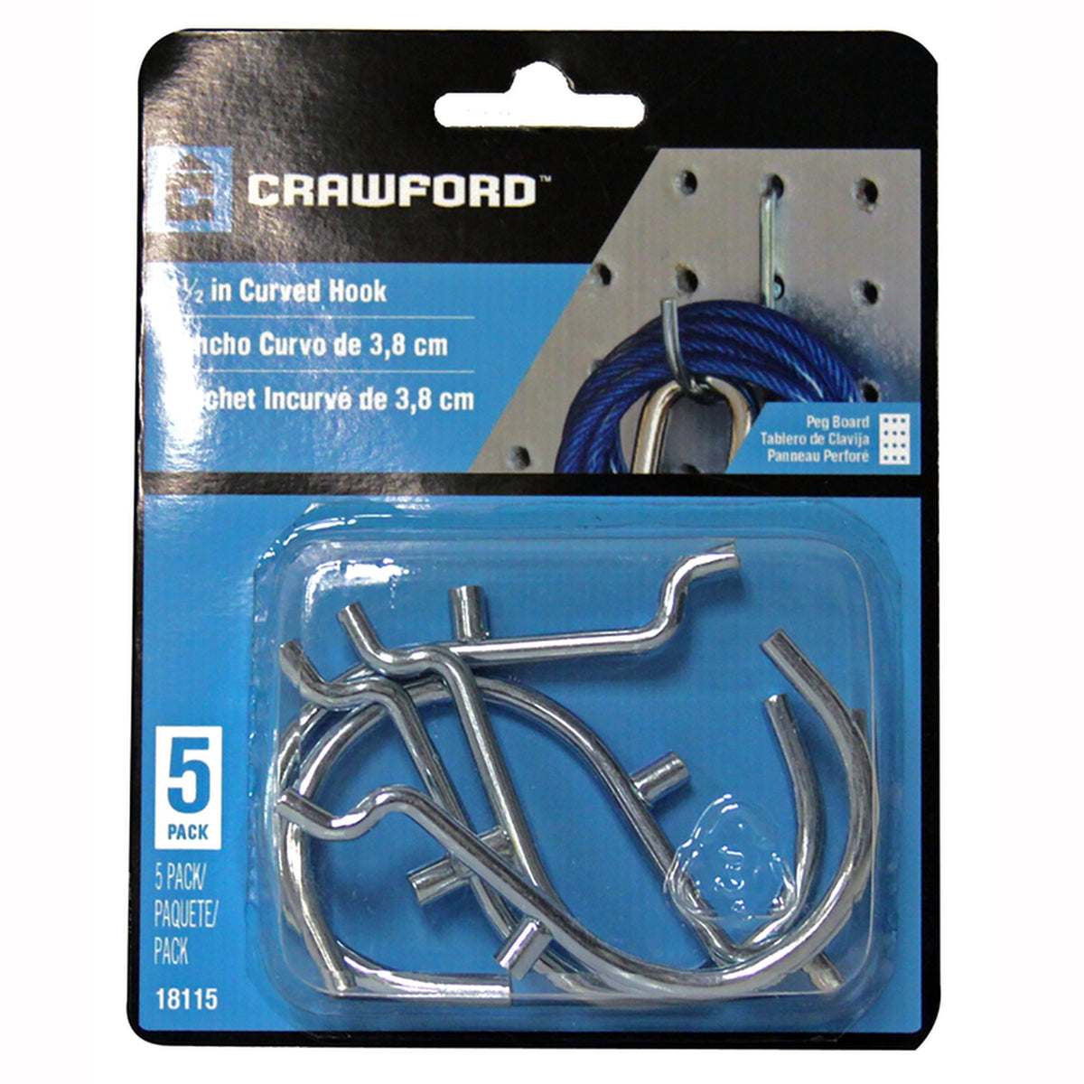 Crawford - 18115 - Zinc Plated Silver Steel 1.5 in. Peg Hooks - 5/Pack