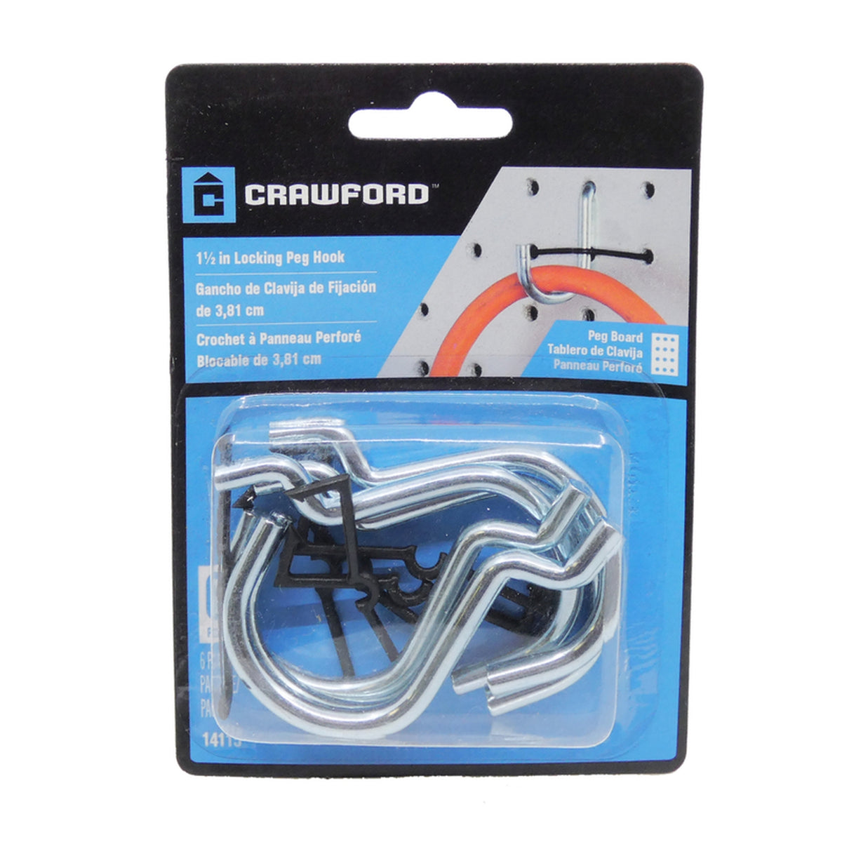 Crawford - 14115 - Zinc Plated Black/Silver Steel 1.5 in. Peg Hooks - 6/Pack