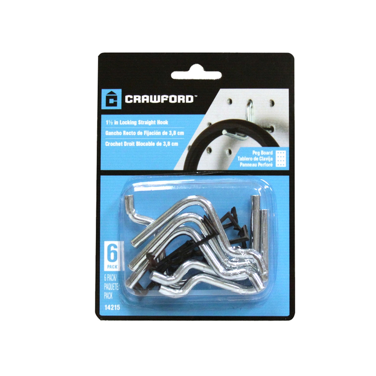 Crawford - 14215 - Zinc Plated Black/Silver Steel 1.5 in. Peg Hooks - 6/Pack