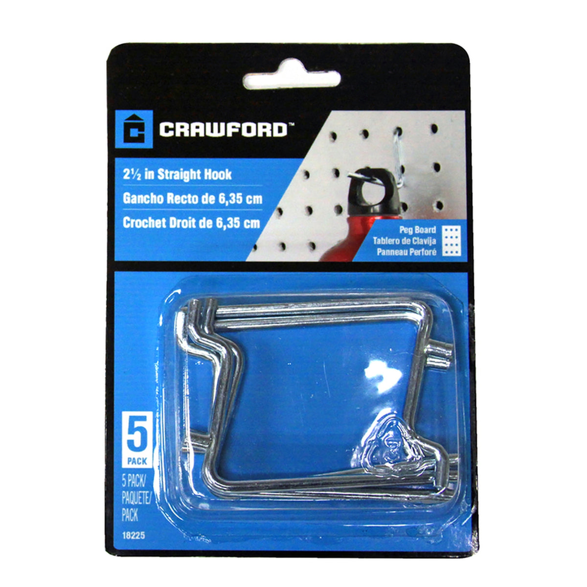Crawford - 18225 - Chrome Plated Silver Steel 2.5 in. Peg Hooks - 5/Pack