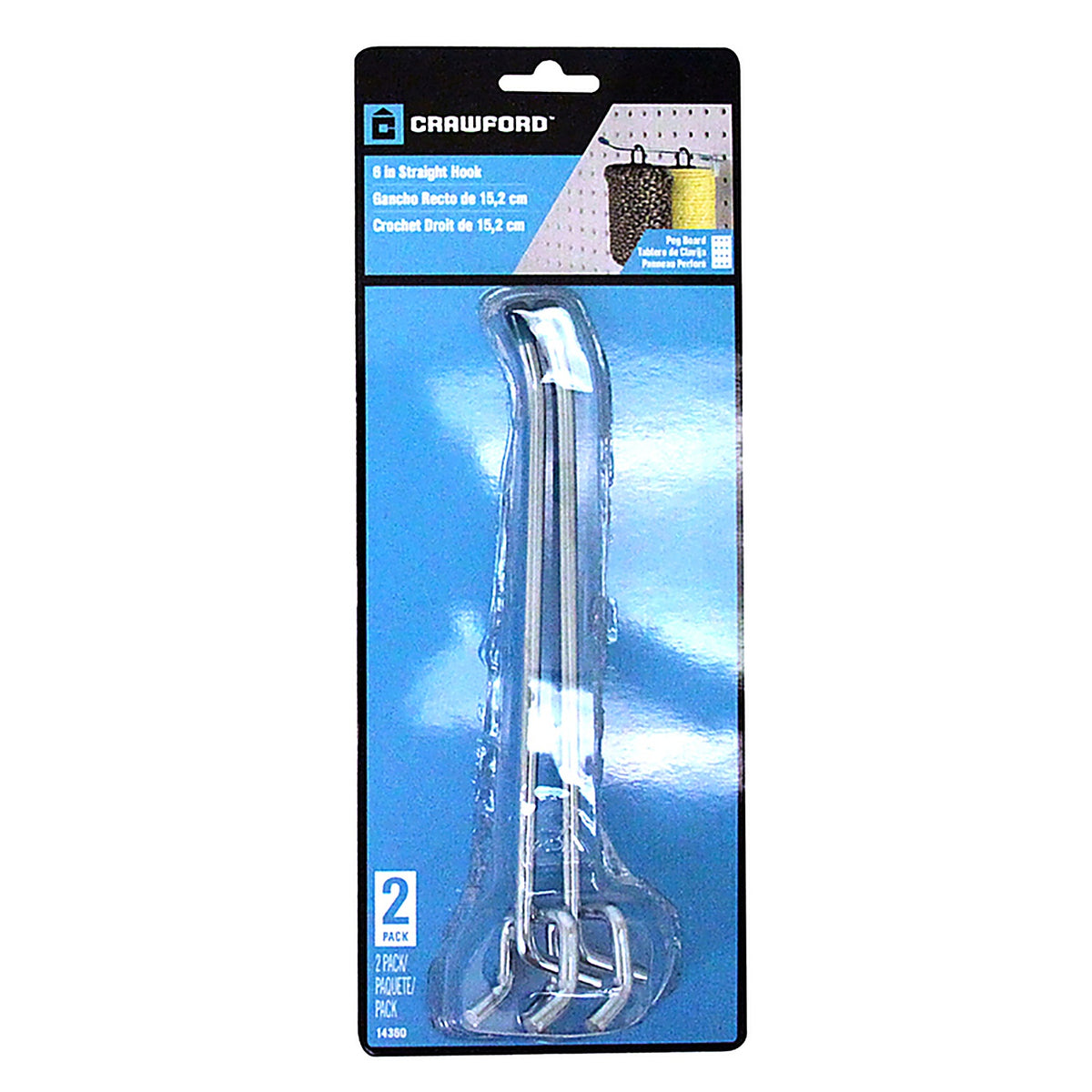 Crawford - 14360 - Zinc Plated Silver Steel 6 in. Peg Hooks - 2/Pack