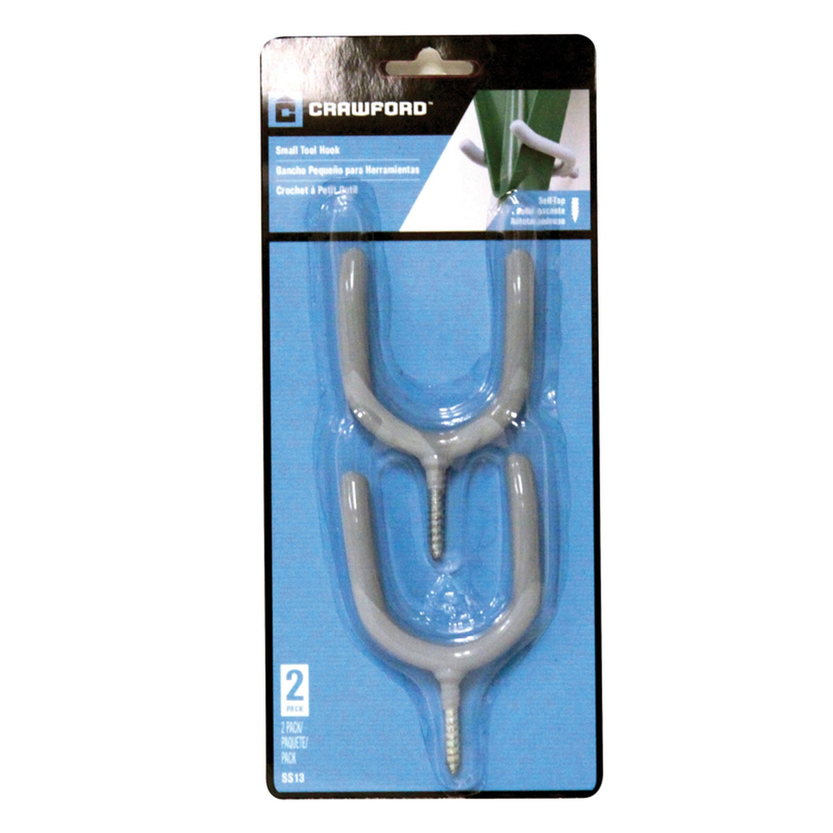 Crawford - SS13 - 3.94 in. L Vinyl Coated Gray Steel Medium Storage Hook 15 lb. capacity - 2/Pack