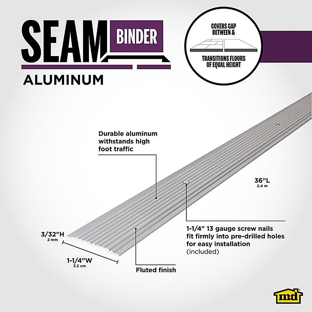 M-D - 78014 - 1-1/4 in. W x 36 in. L Mill Silver Aluminum Seam Binder