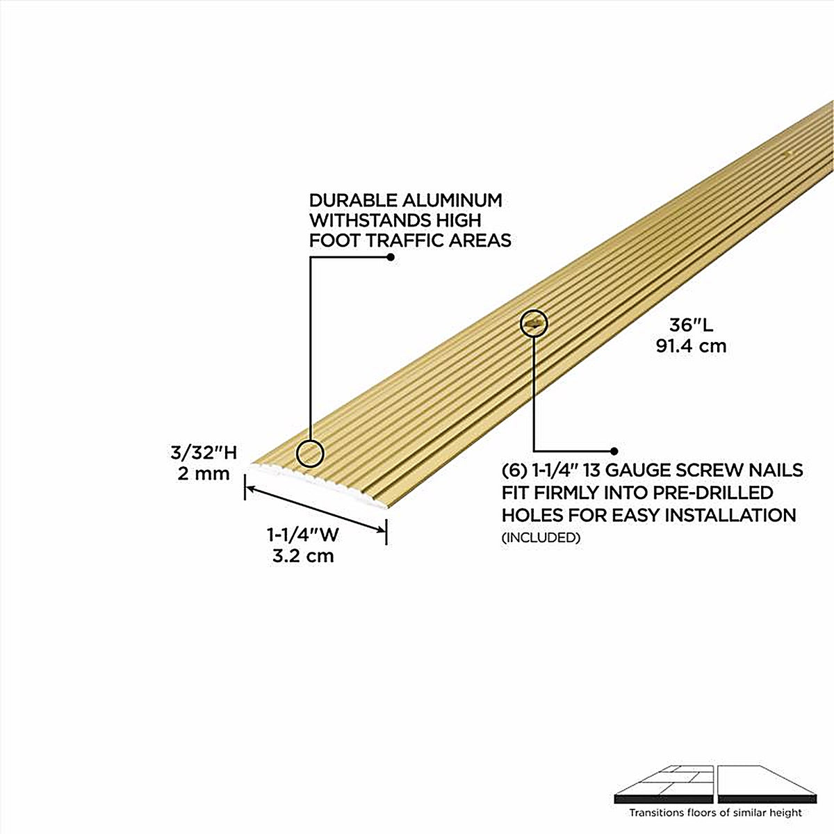 M-D - 79012 - 0.1 in. H x 36 in. L Prefinished Satin Brass Aluminum Seam Binder