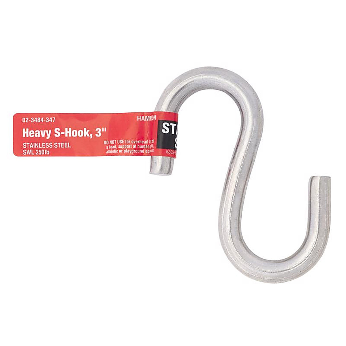 Hampton - 02-3484-347 - Small Stainless Steel 3 in. L S-Hook 250 lb. - 1/Pack