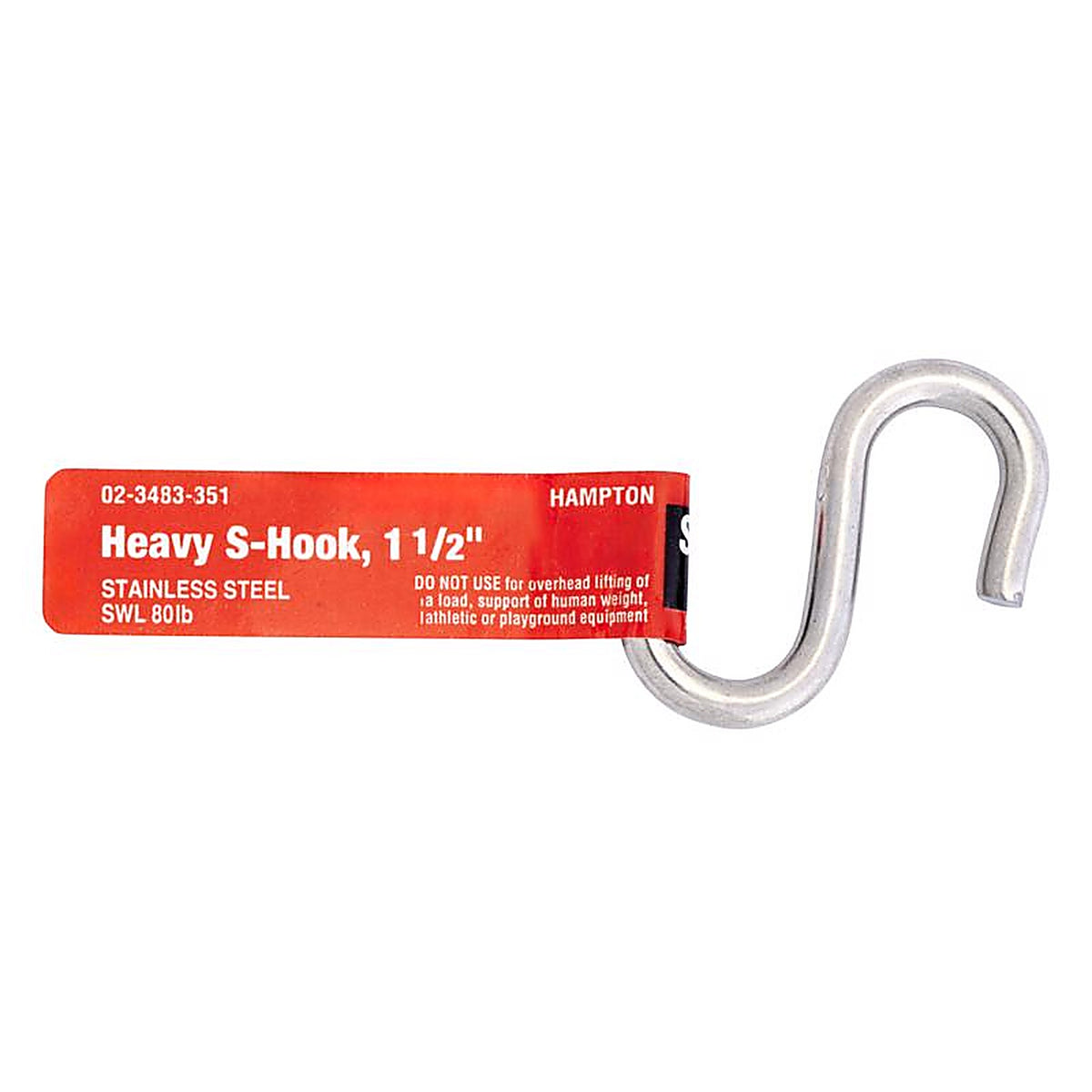 Hampton - 02-3483-351 - Medium Silver Steel 1.4375 in. L S-Hook 40 lb. - 1/Pack