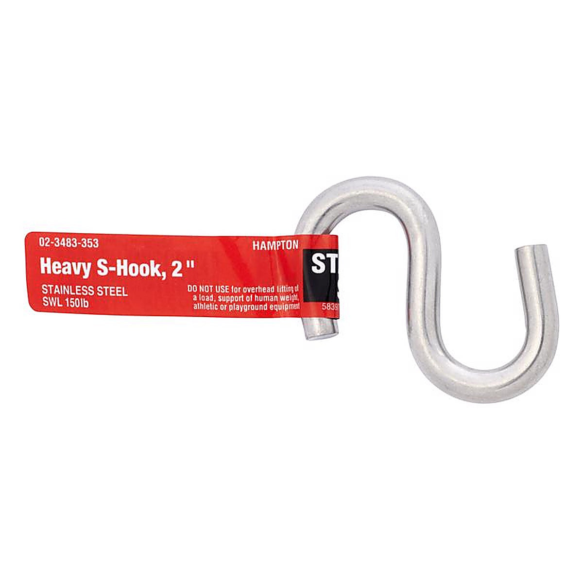 Hampton - 02-3483-353 - Medium Stainless Steel 2.125 in. L S-Hook 55 lb. - 1/Pack