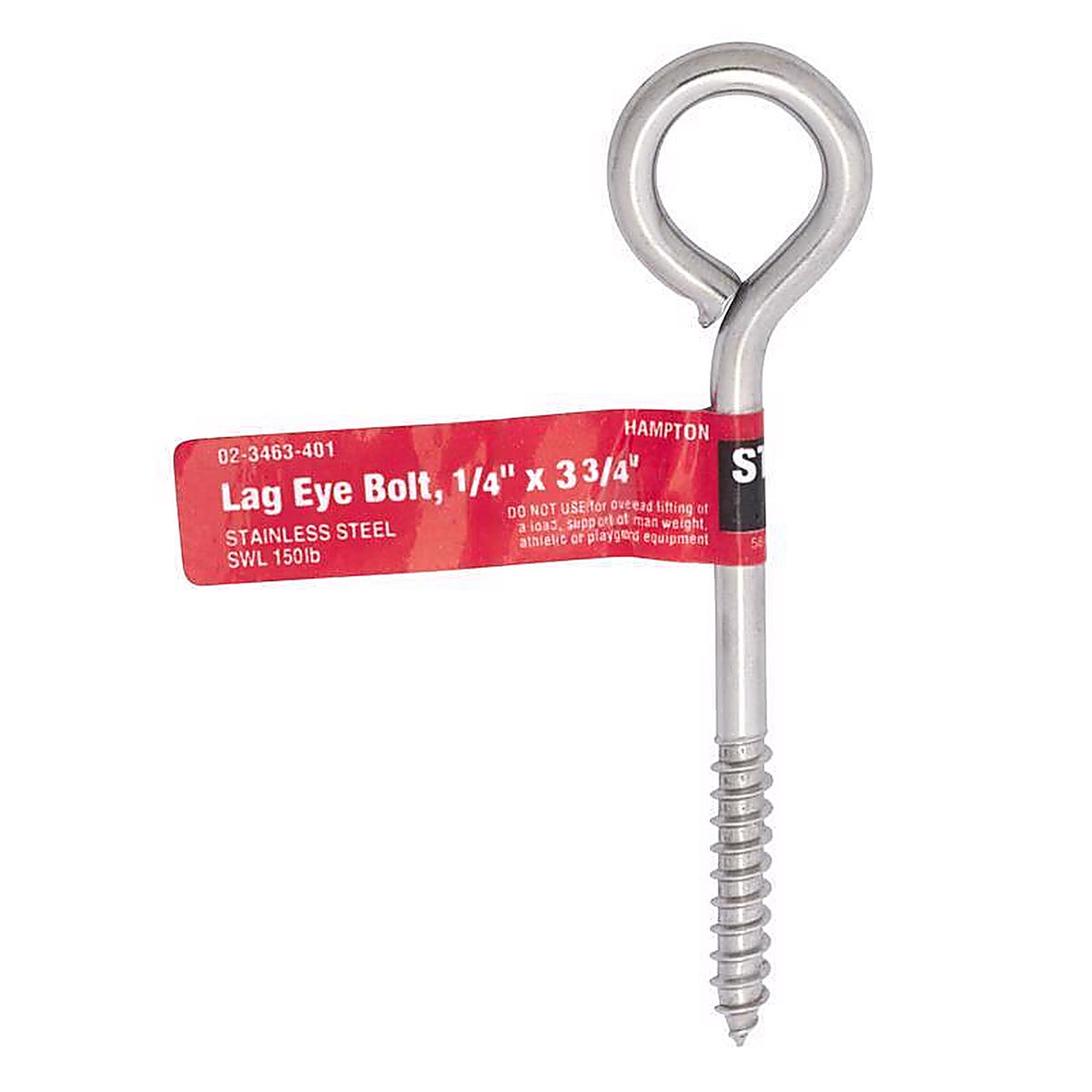 Hampton - 02-3463-401 - 1/4 in. x 3-3/4 in. L Stainless Stainless Steel Lag Thread Eyebolt