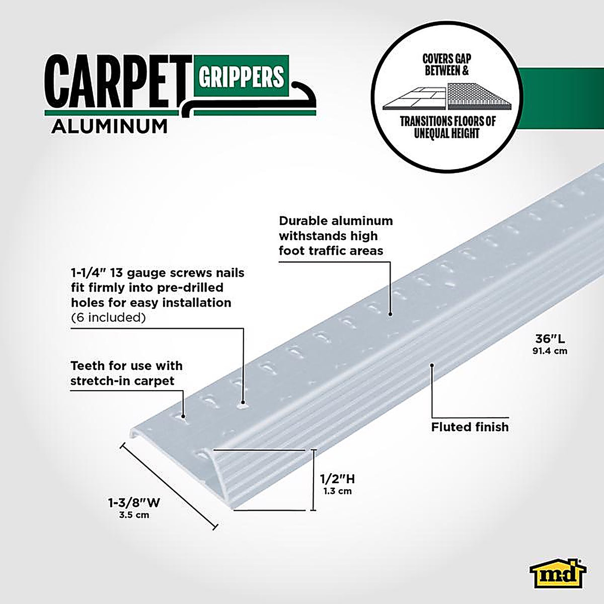 M-D - 78055 - 0.63 in. H x 36 in. L Prefinished Silver Aluminum Carpet Gripper