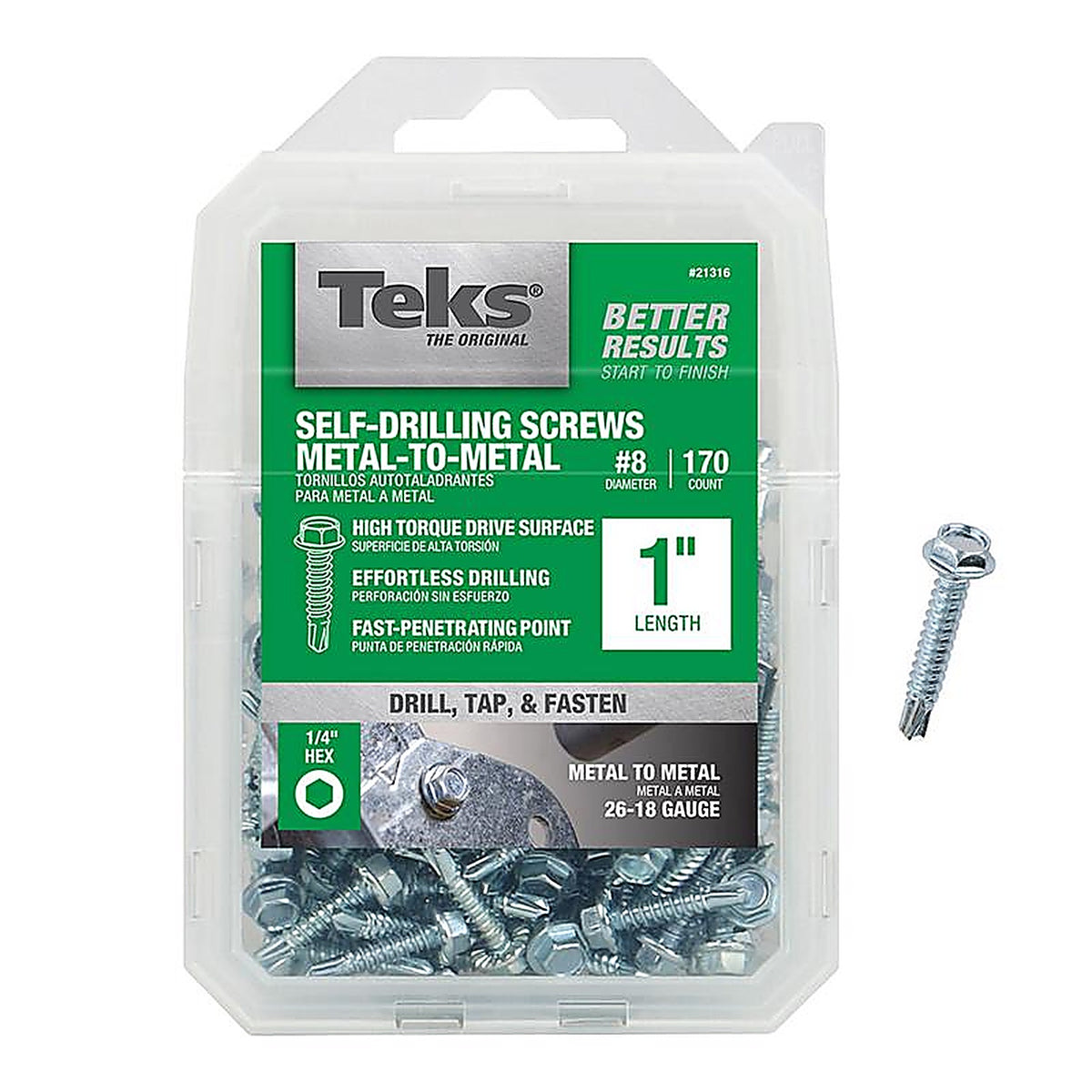 Teks - 21316 - No. 8 x 1 in. L Slotted Hex Head Self-Tapping Screws 1 - 70/Pack