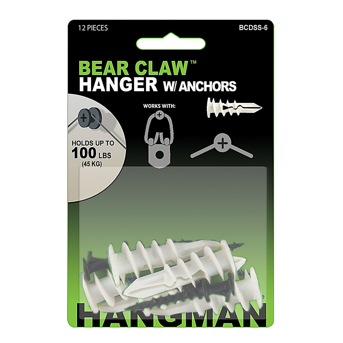 Hangman - BCDSS6 - Wall Hangers w/Anchors 100 lb. 6 each Self-Drilling