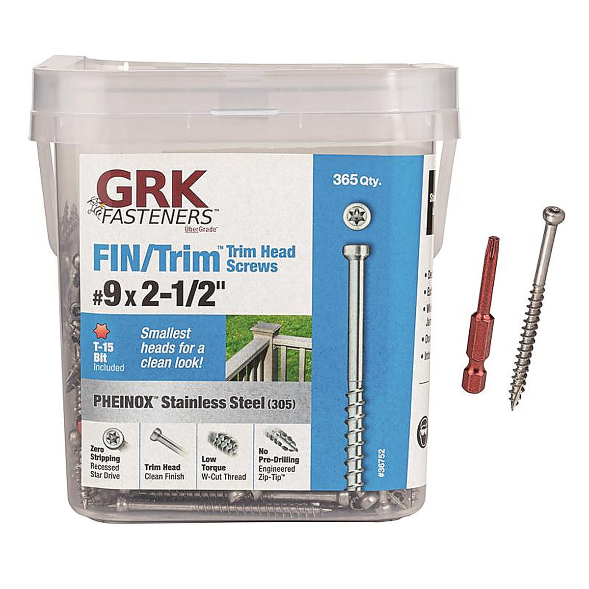 GRK Fasteners - 36752 - No. 9 x 2-1/2 in. L Star Screws - 365/Pack