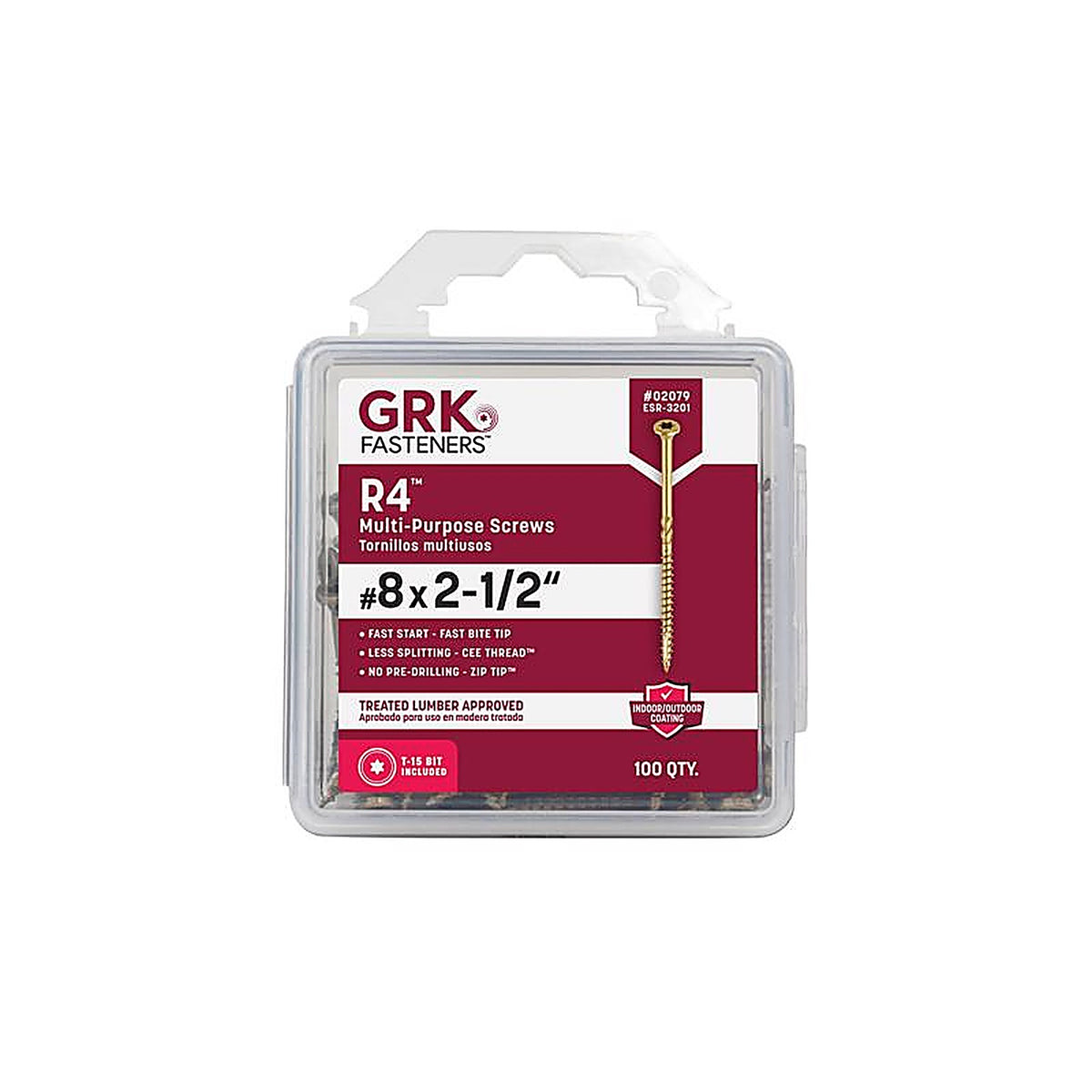 GRK Fasteners - 2079 - R4 No. 8 x 2-1/2 in. L Star Coated Multi-Purpose Screws - 100/Pack