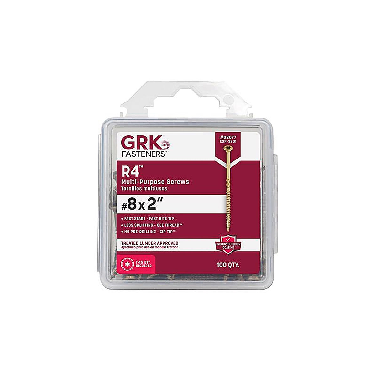 GRK Fasteners - 2077 - R4 No. 8 x 2 in. L Star Coated Multi-Purpose Screws - 100/Pack