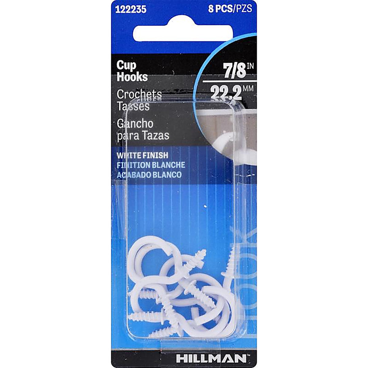 Hillman - 122235 - Small White Metal 7/8 in. L Cup Hook 1 lb 8 pk