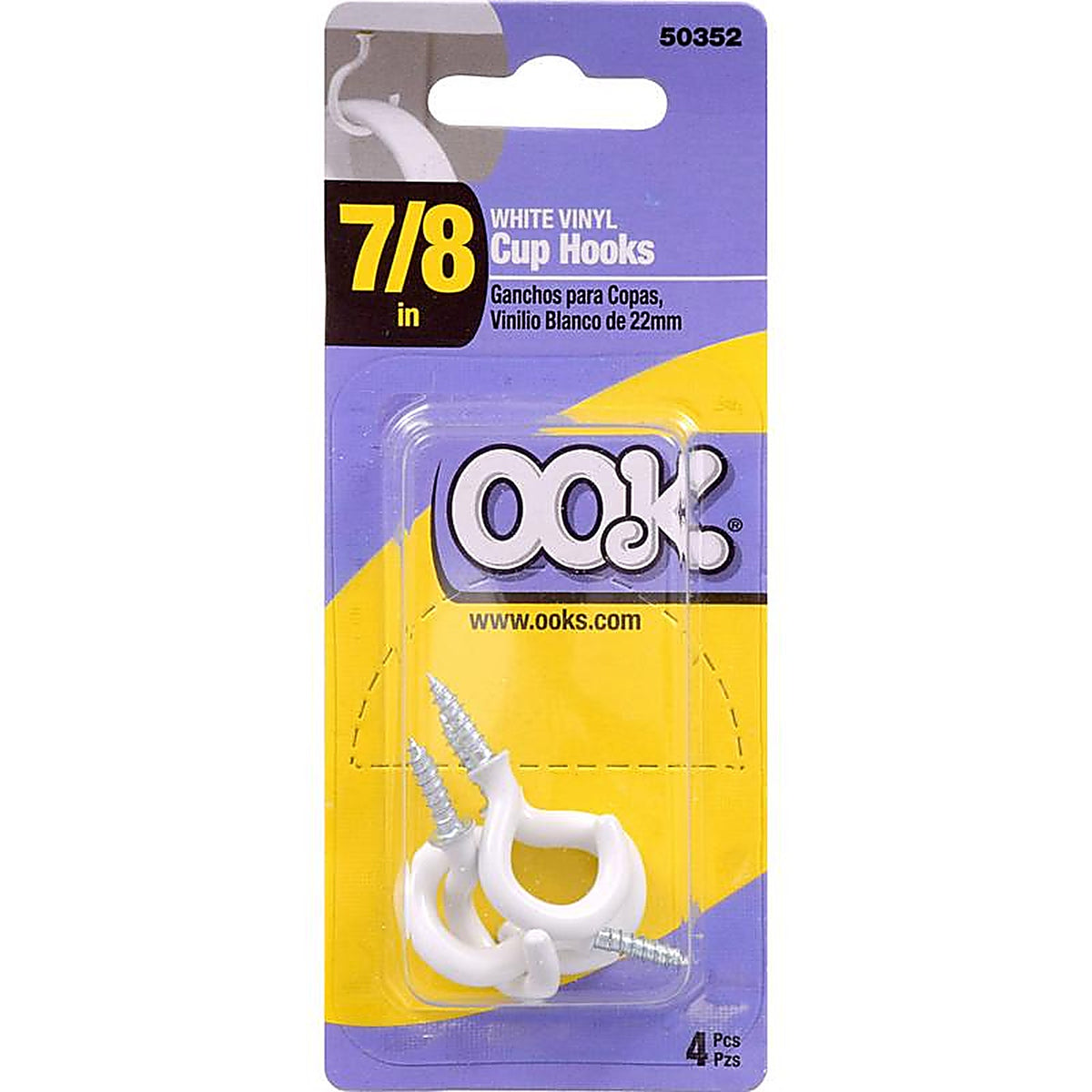 OOK - 534106 - Small Vinyl Coated White Steel 7/8 in. L Cup Hook 1 lb 4 pk