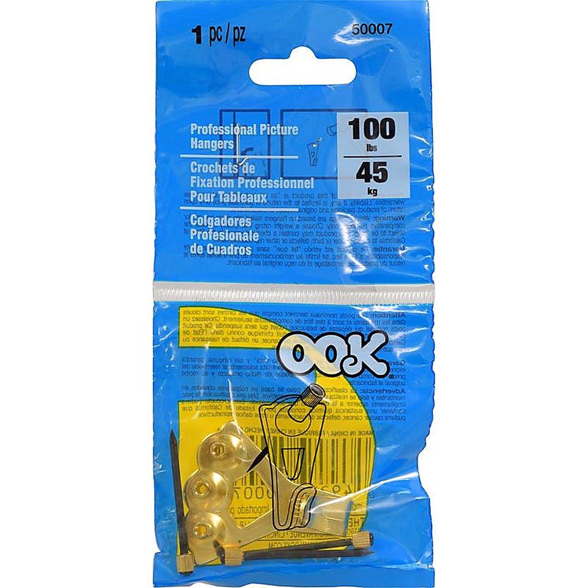OOK - 533014 - Brass-Plated Blue Picture Hanger 100 lb 1 pk