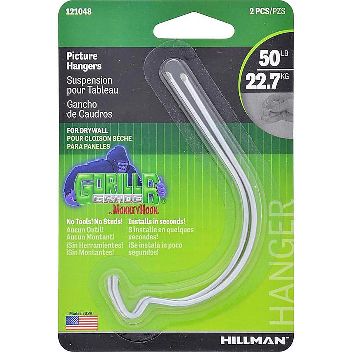 Hillman - 121048 - Gorilla Hook Silver Picture Hanger 50 lb 2 pk