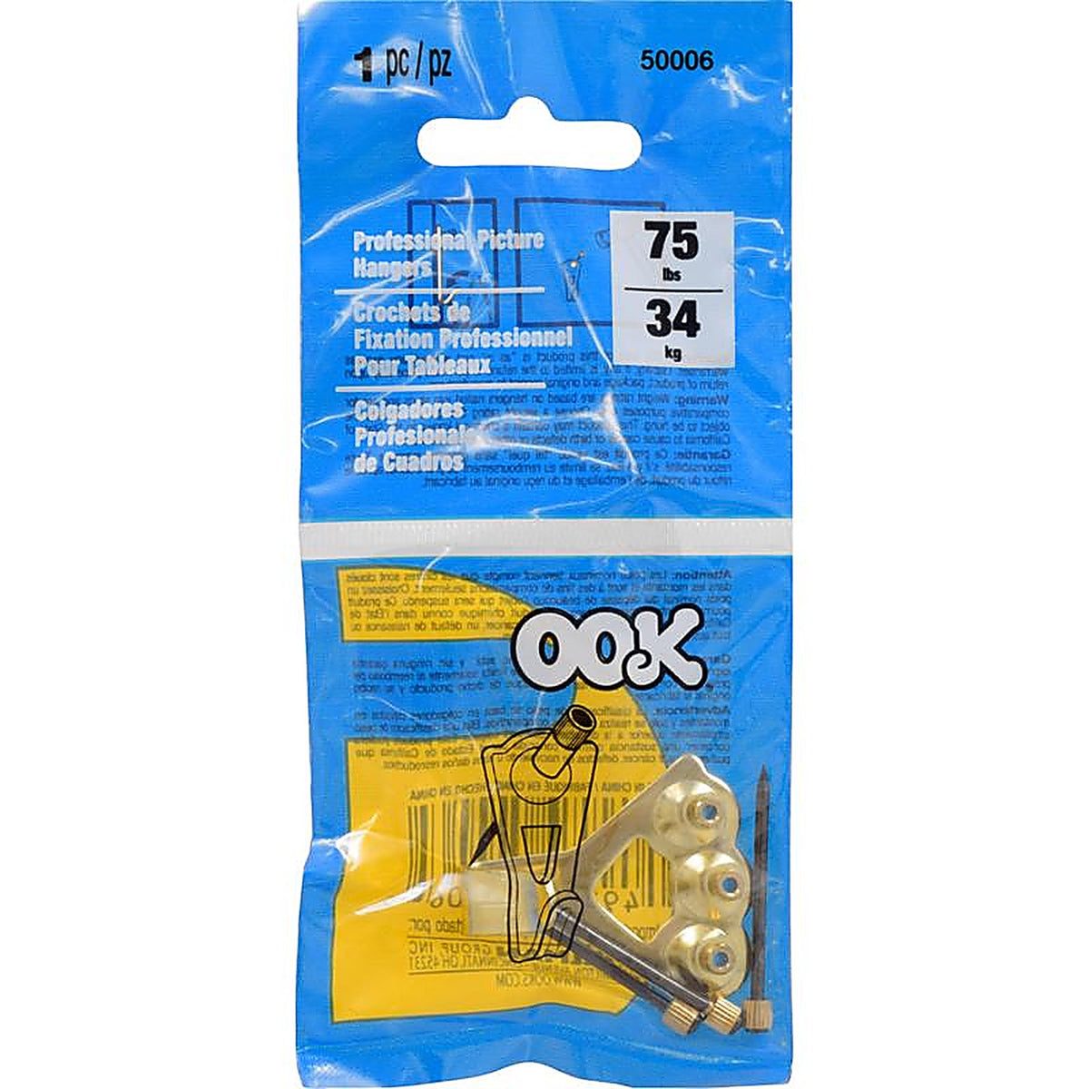 Hillman - 533012 - OOK Brass-Plated Blue Picture Hanger 75 lb 1 pk