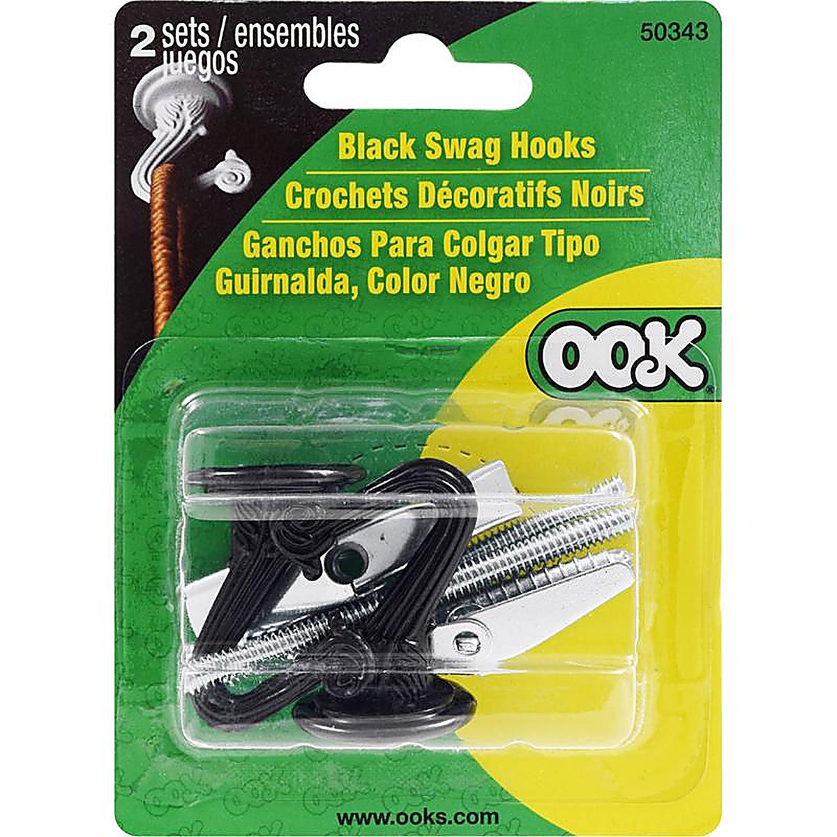 OOK - 534522 - Medium Black Steel 1-1/2 in. L Swag Hook 30 lb 2 pk