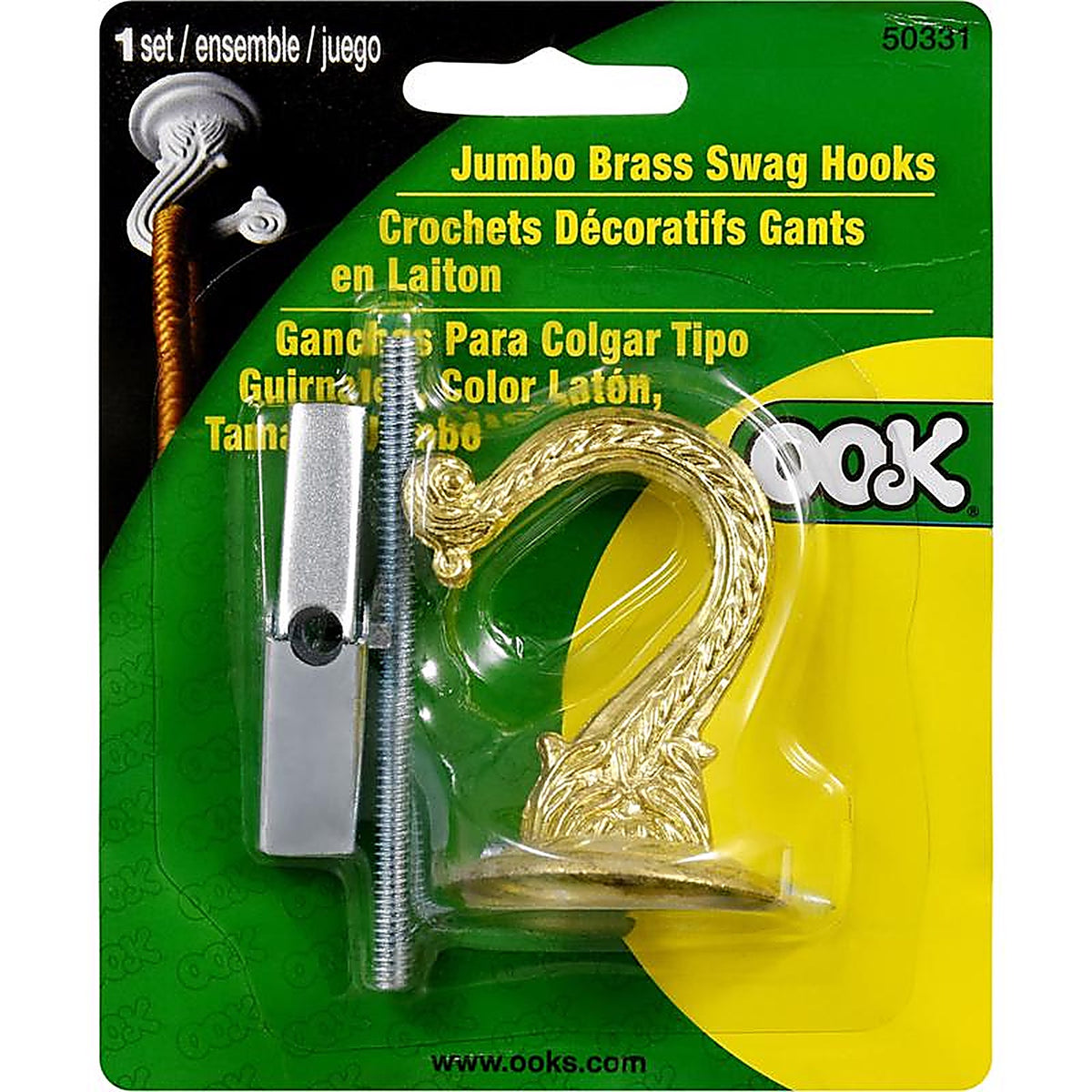 OOK - 534502 - Jumbo Bright Brass Gold Steel 1-1/2 in. L Swag Hook 30 lb 1 pk