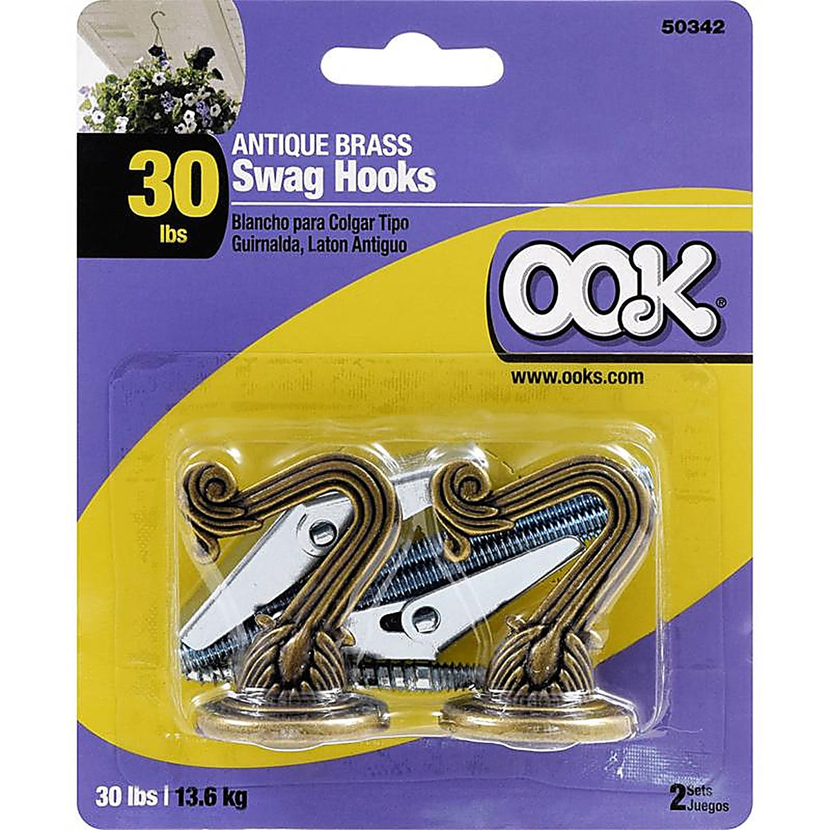 OOK - 534520 - Medium Antique Brass Gold Steel 1-1/2 in. L Swag Hook 30 lb 2 pk
