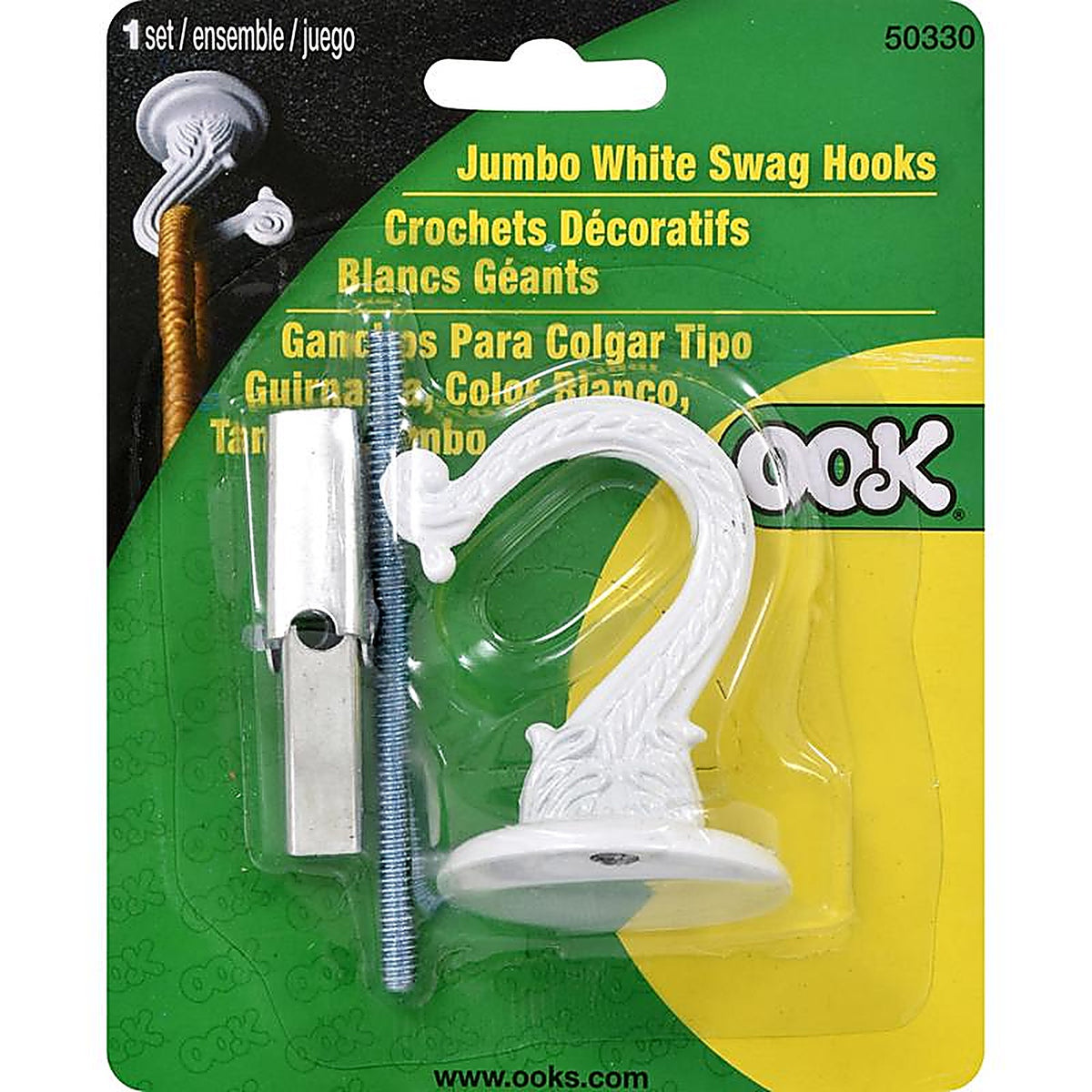 OOK - 534500 - Jumbo Vinyl Coated White Steel 1-1/2 in. L Swag Hook 30 lb 1 pk